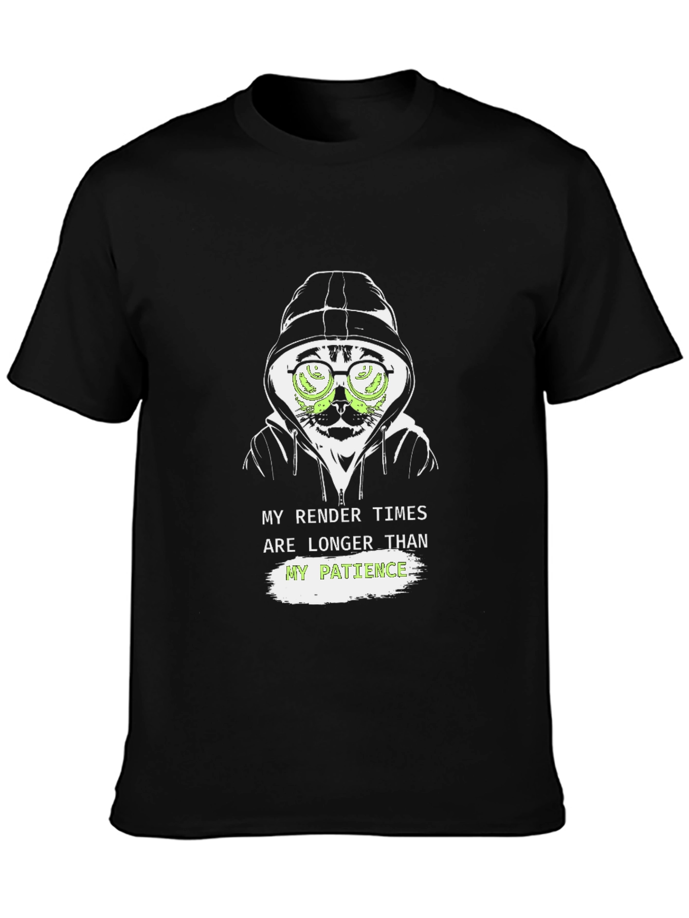 Funny Cat Hacker T-Shirt - Render Times & Patience