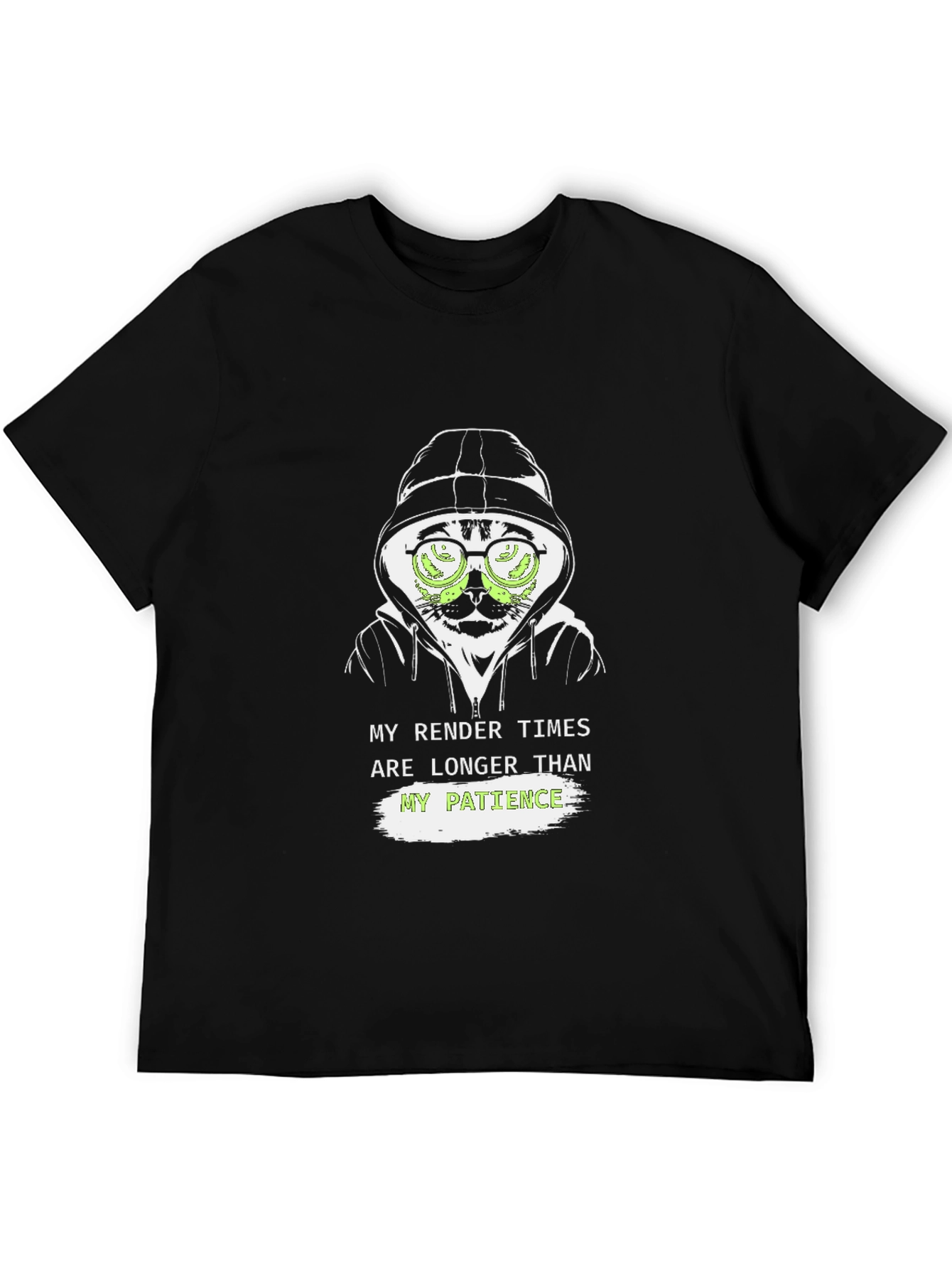 Funny Cat Hacker T-Shirt - Render Times & Patience