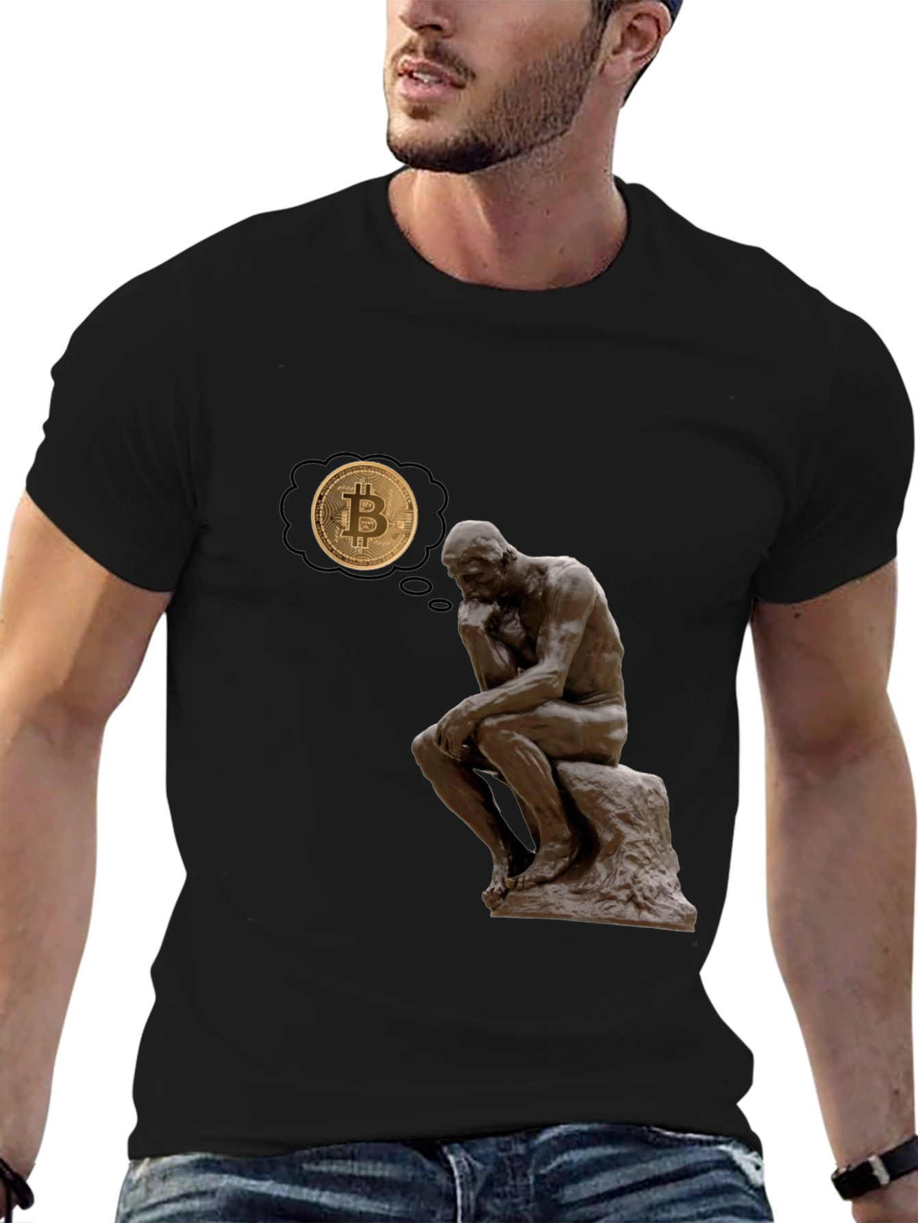 The Thinker Bitcoin Tee - Meditate on Crypto!