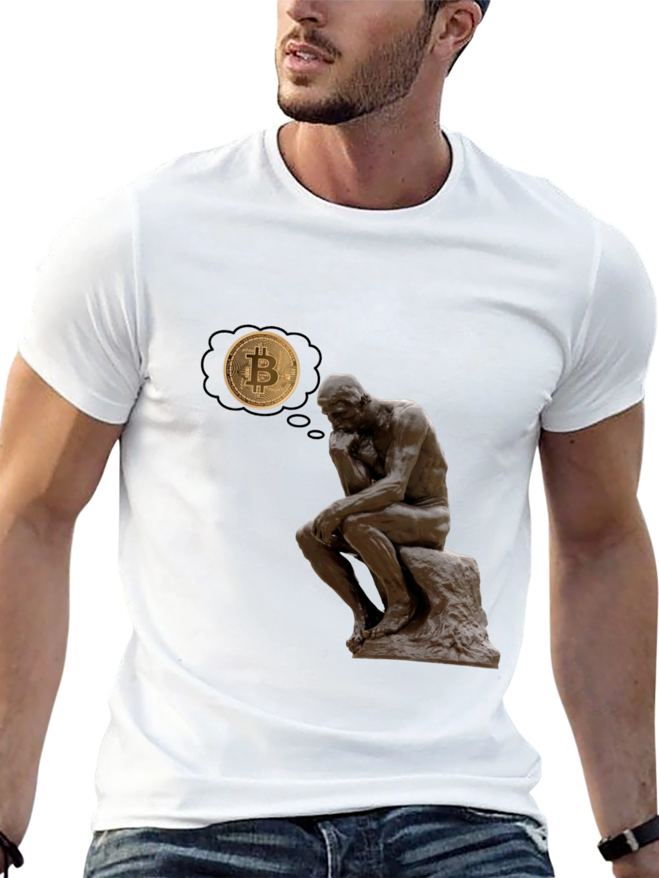 The Thinker Bitcoin Tee - Meditate on Crypto!