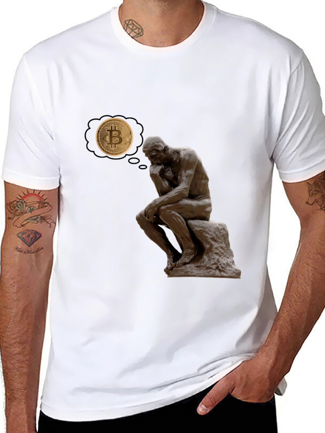 The Thinker Bitcoin Tee - Meditate on Crypto!