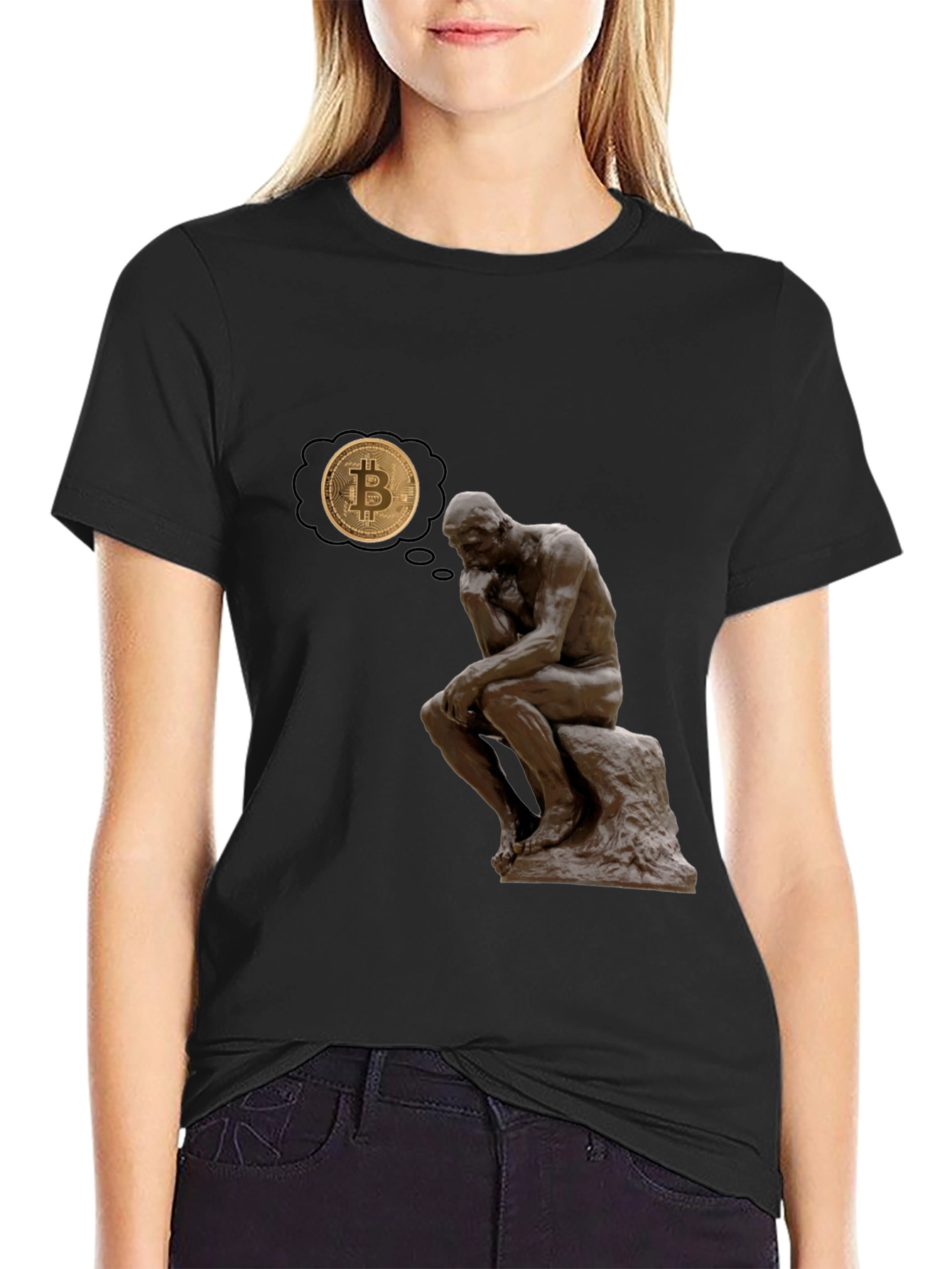 The Thinker Bitcoin Tee - Meditate on Crypto!