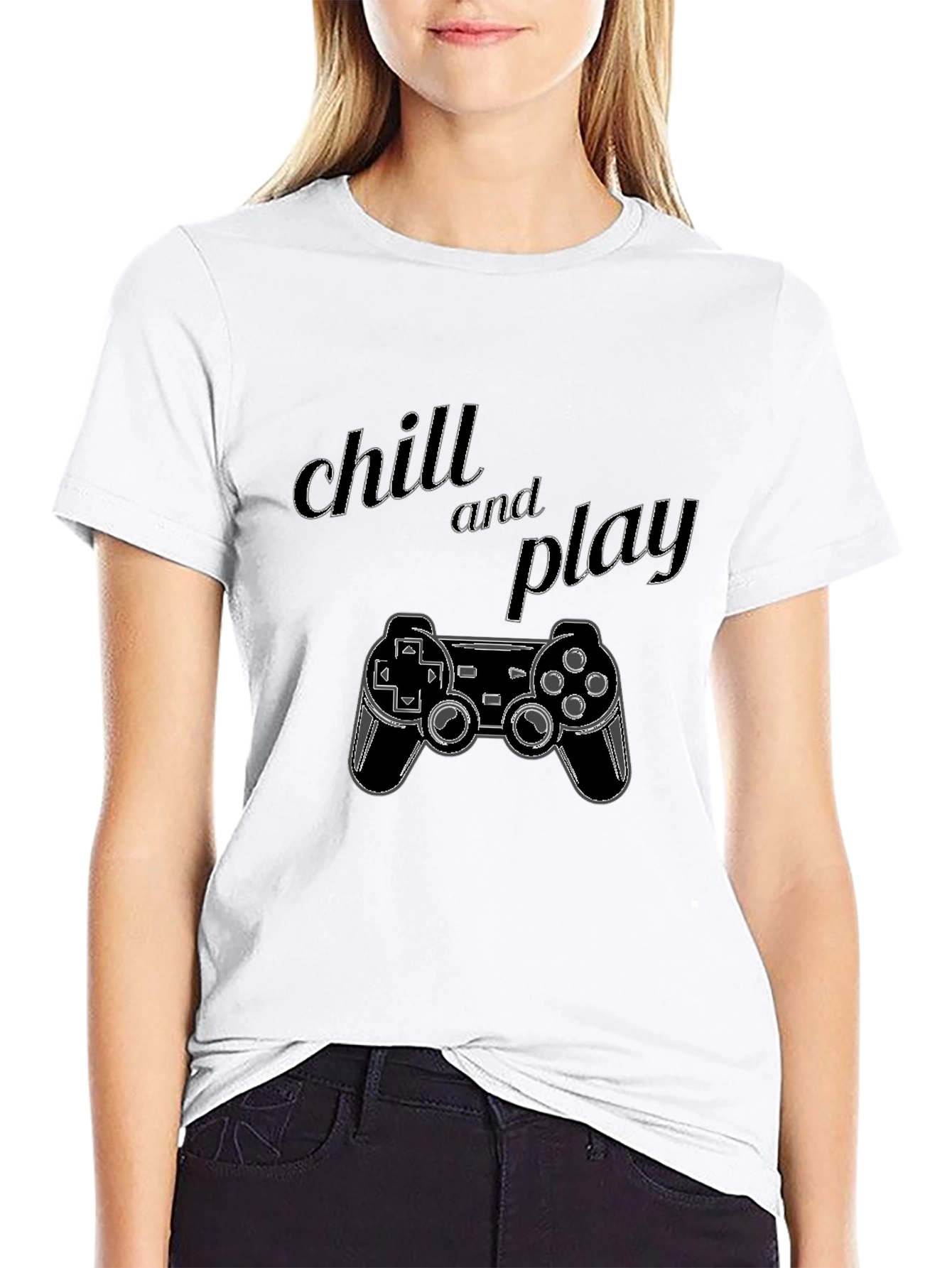 Chill and Play Gaming Controller Graphic Black T-Shirt