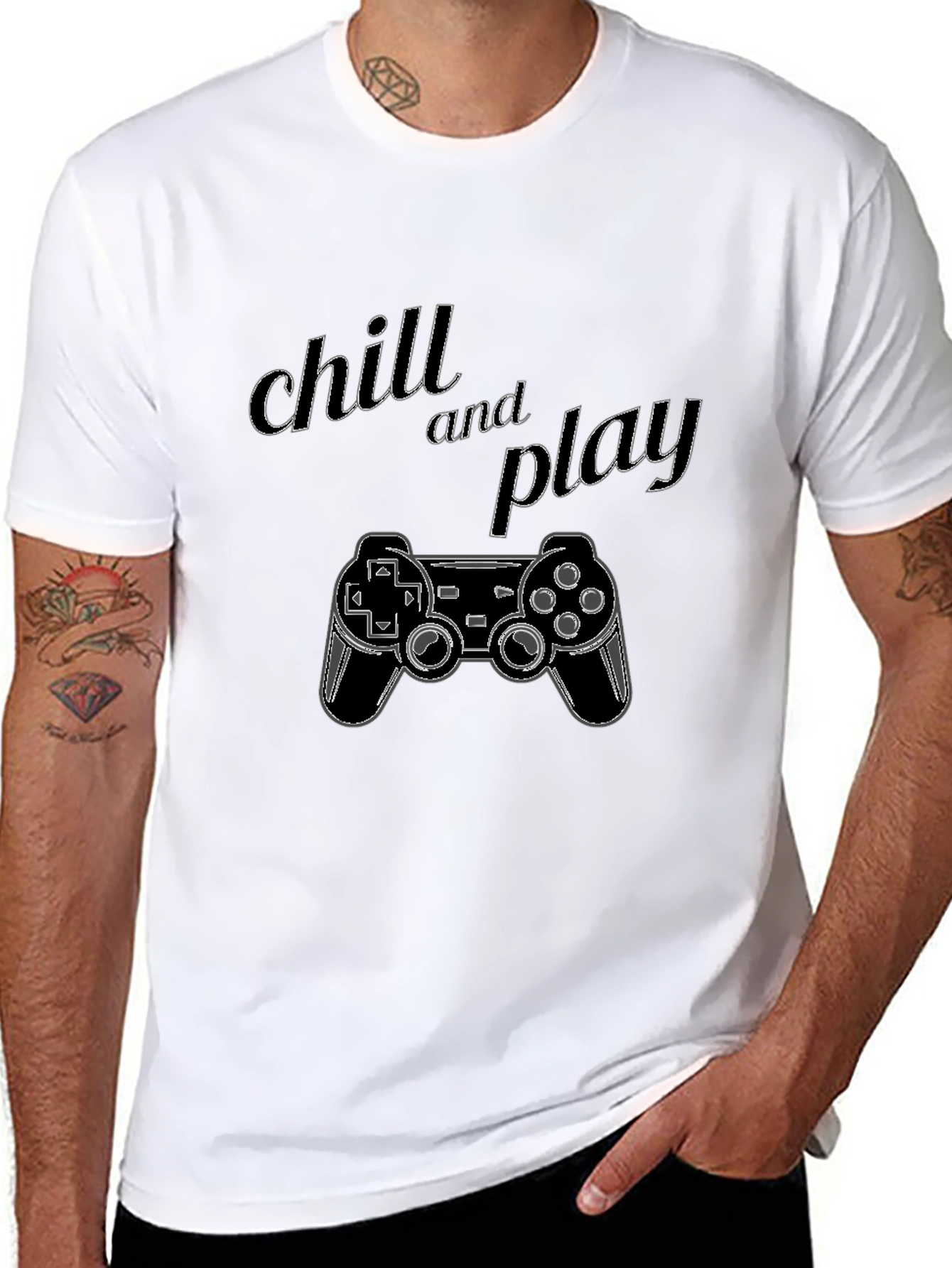 Chill and Play Gaming Controller Graphic Black T-Shirt