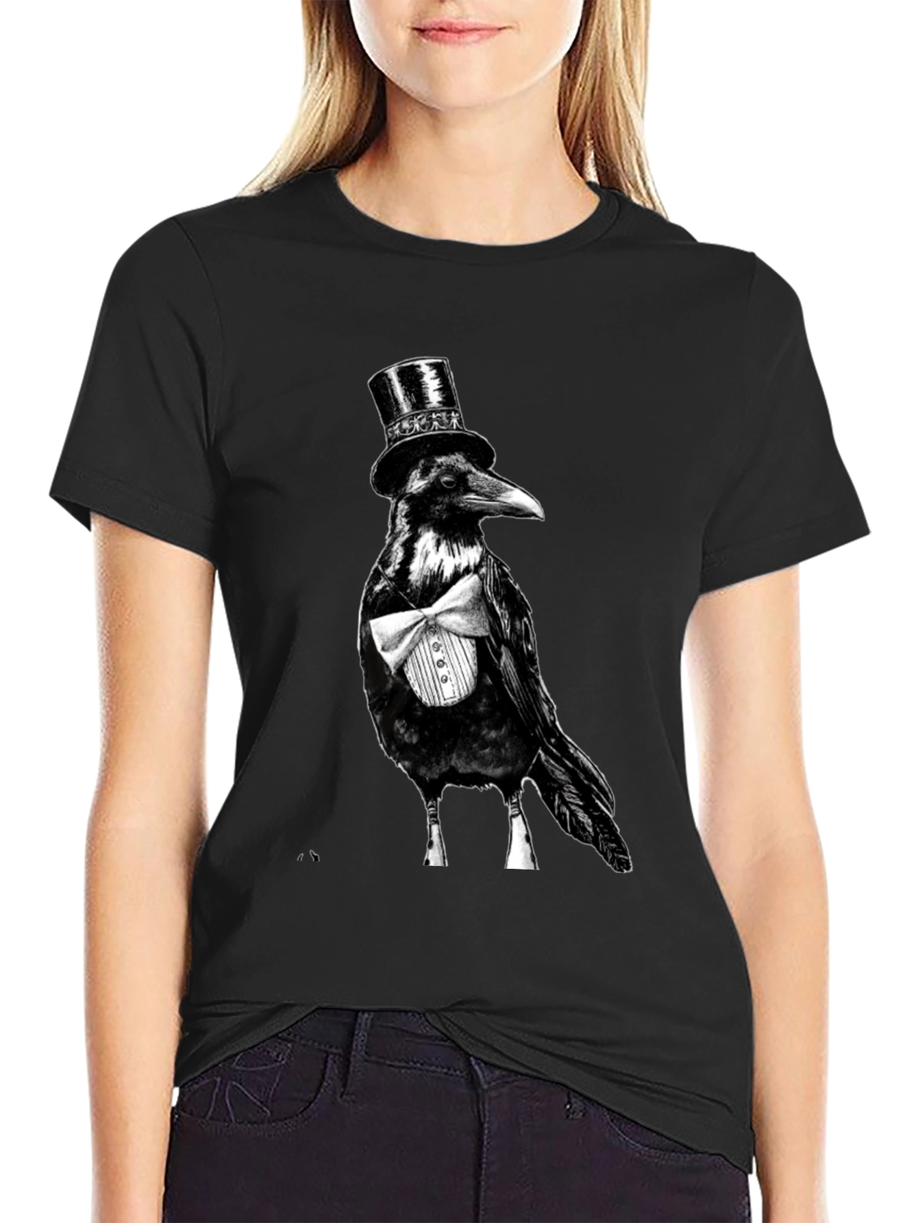 Raven Tuxedo Graphic Tee - Dapper Bird Black T-Shirt