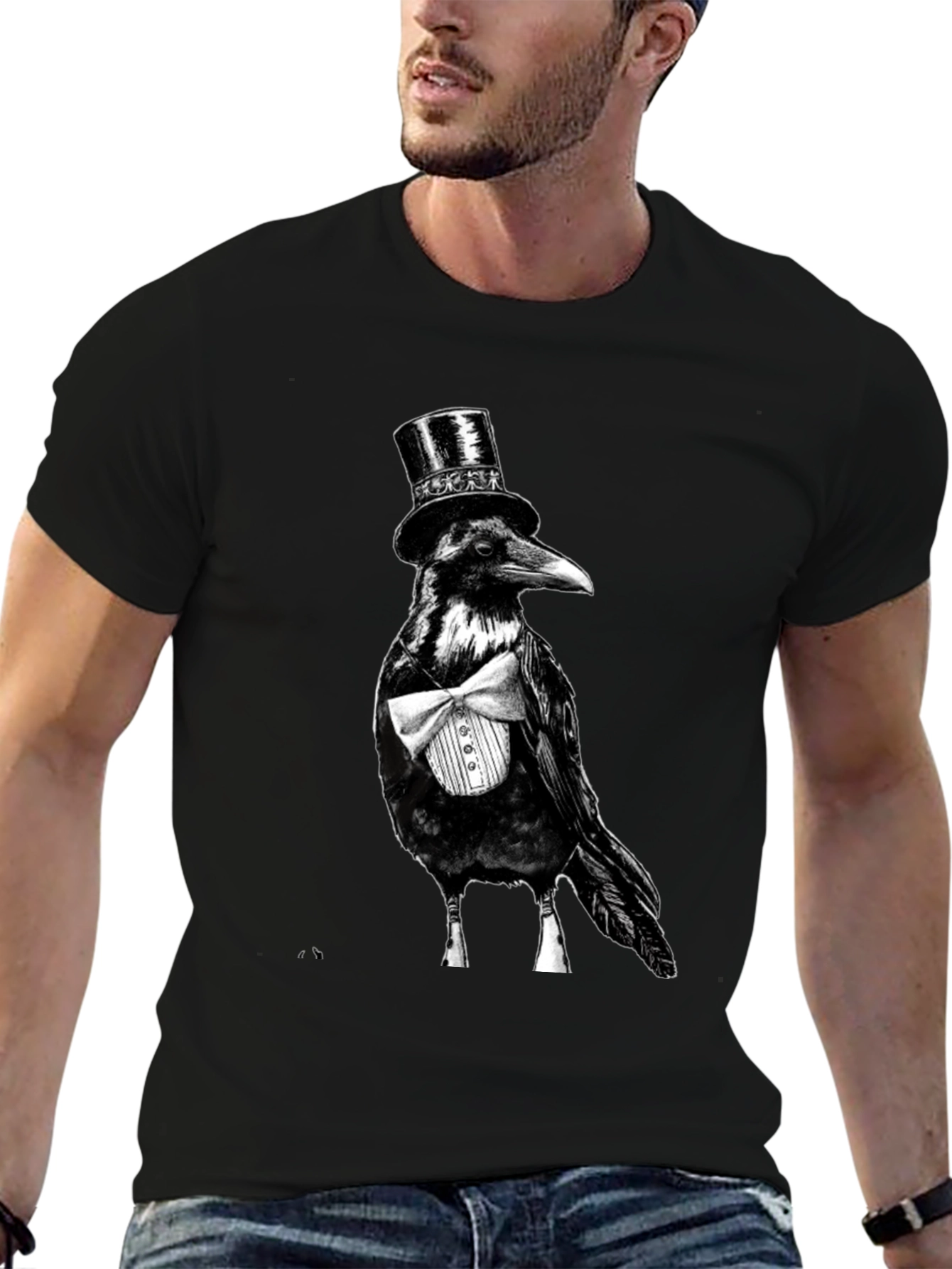 Raven Tuxedo Graphic Tee - Dapper Bird Black T-Shirt
