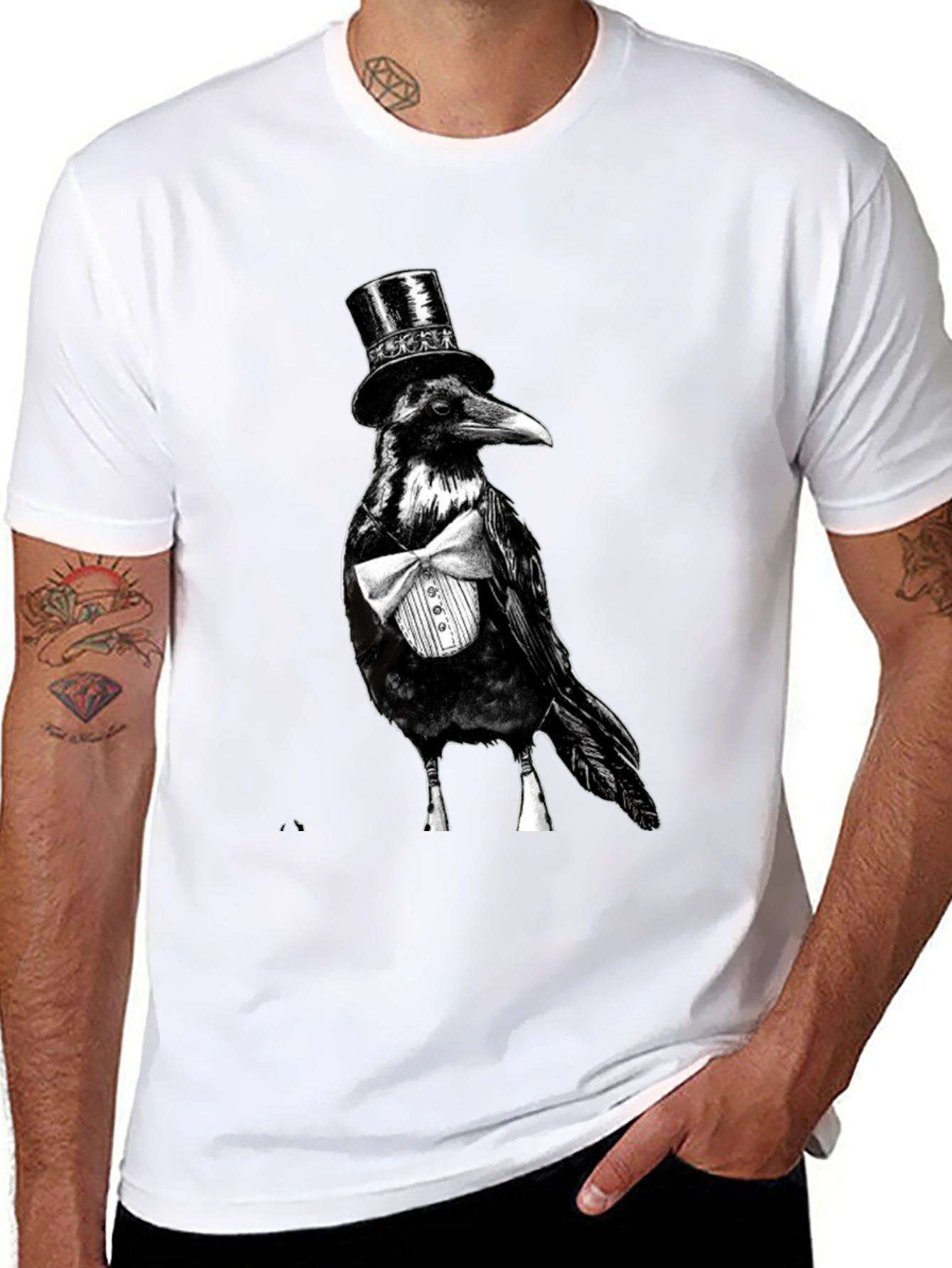 Raven Tuxedo Graphic Tee - Dapper Bird Black T-Shirt