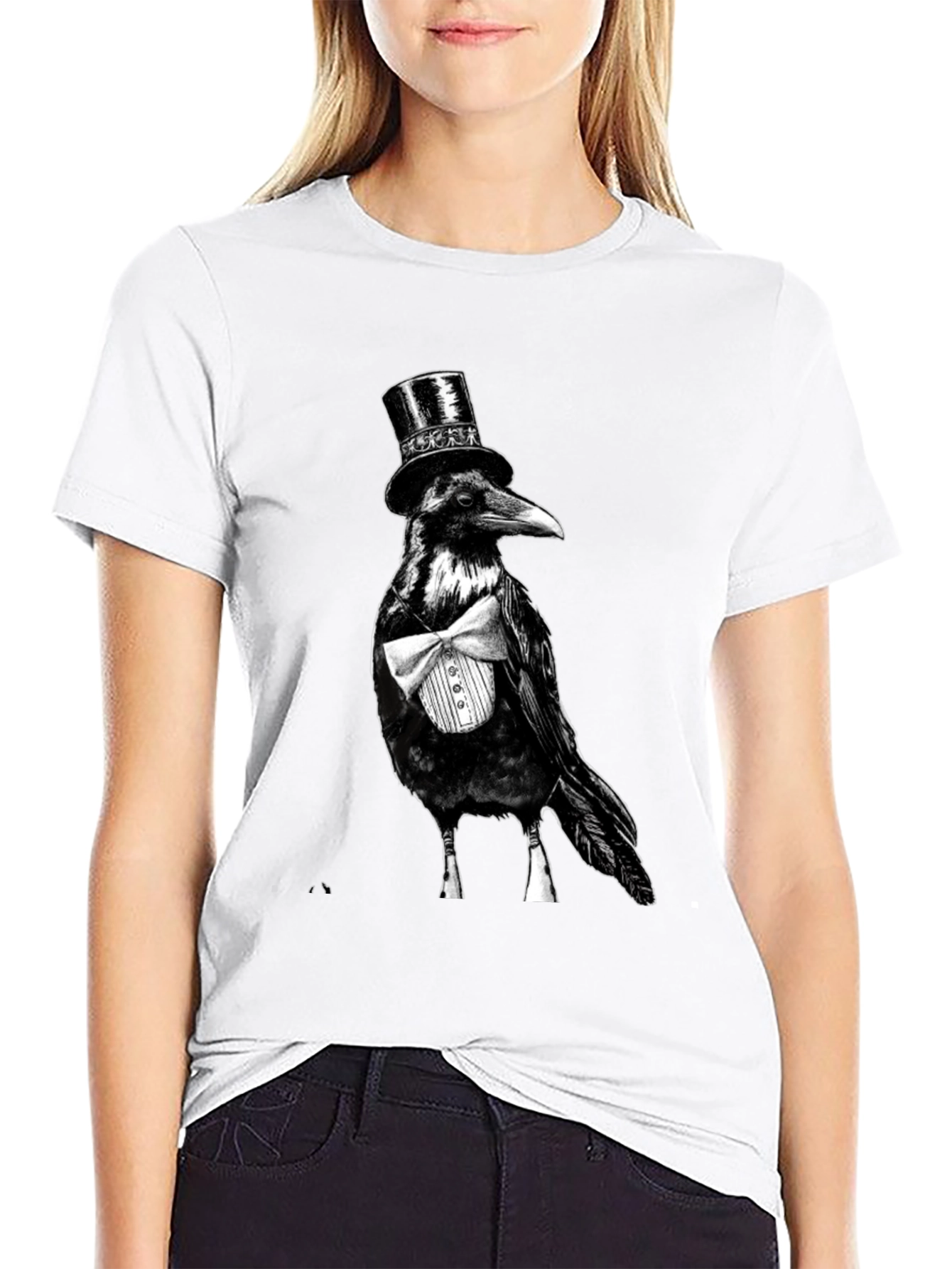 Raven Tuxedo Graphic Tee - Dapper Bird Black T-Shirt