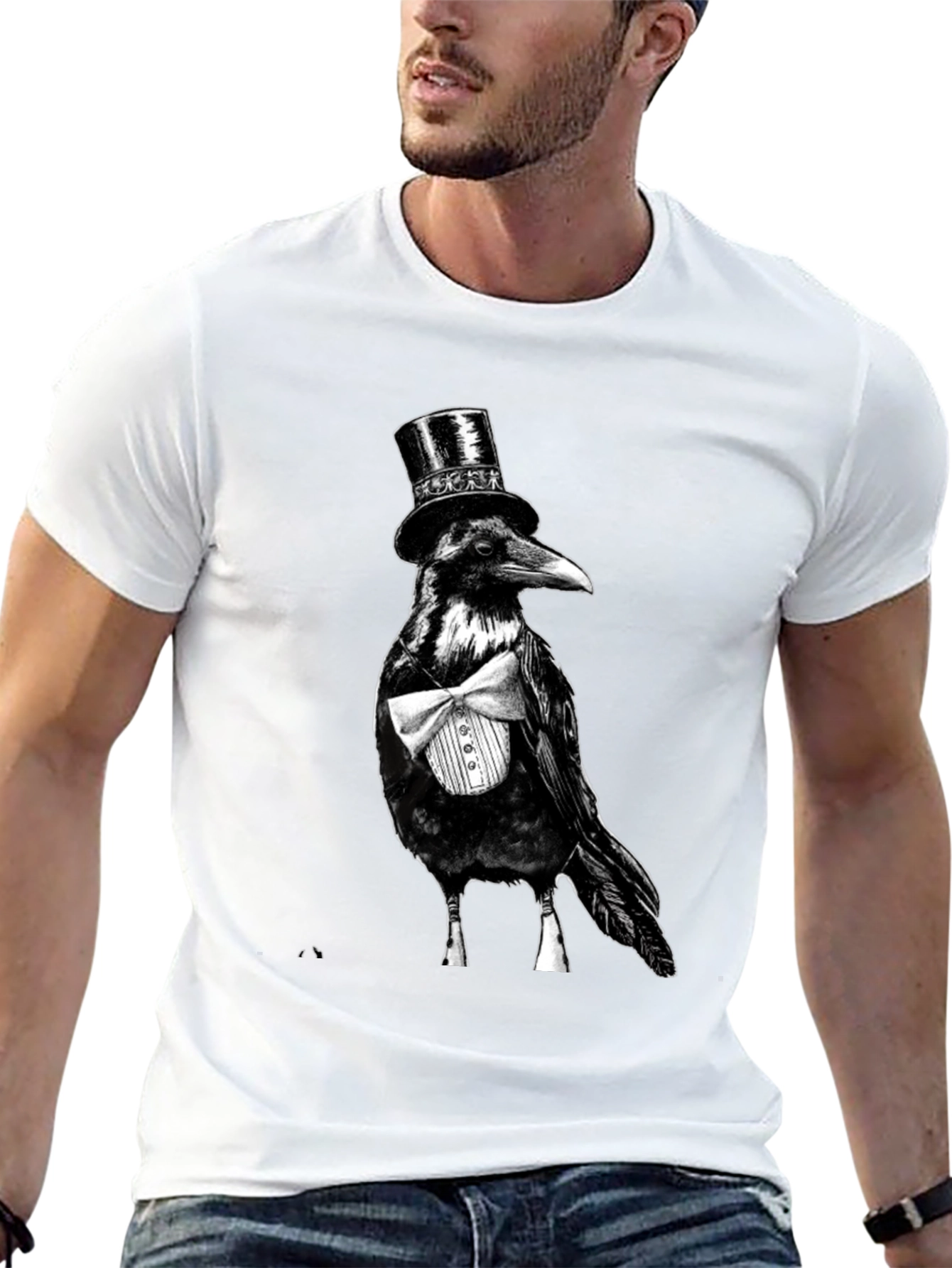 Raven Tuxedo Graphic Tee - Dapper Bird Black T-Shirt