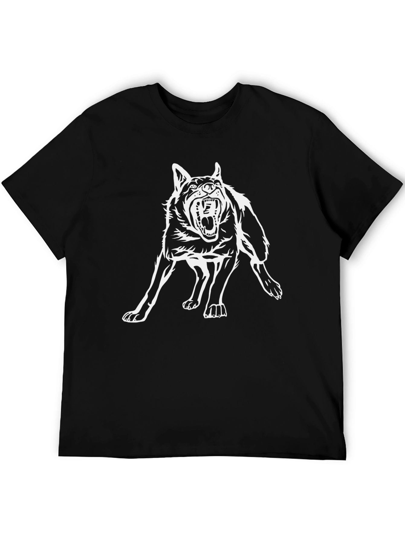 Black T-Shirt with Aggressive Wolf Graphic