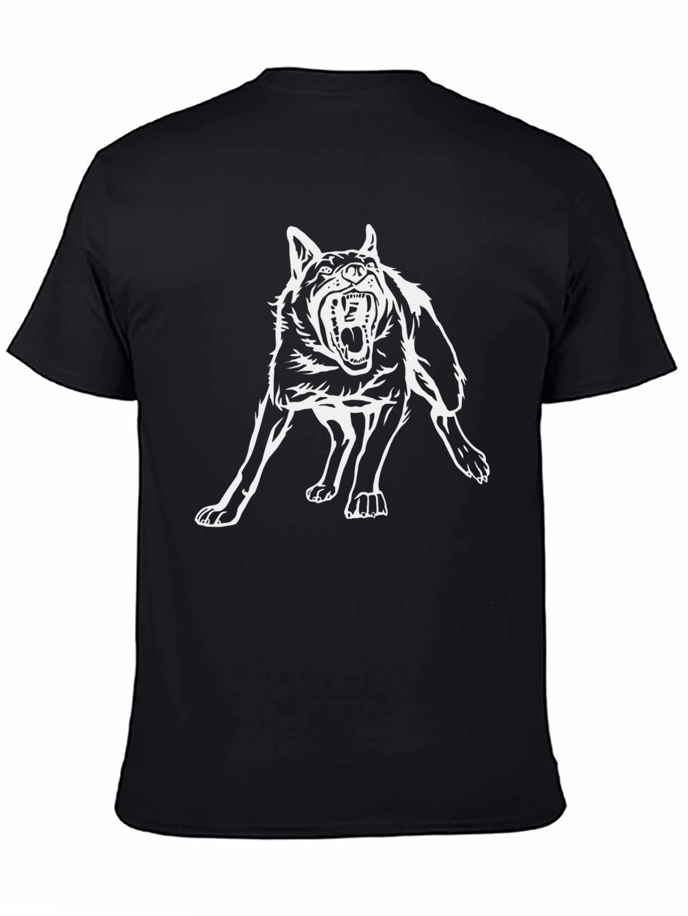 Black T-Shirt with Aggressive Wolf Graphic