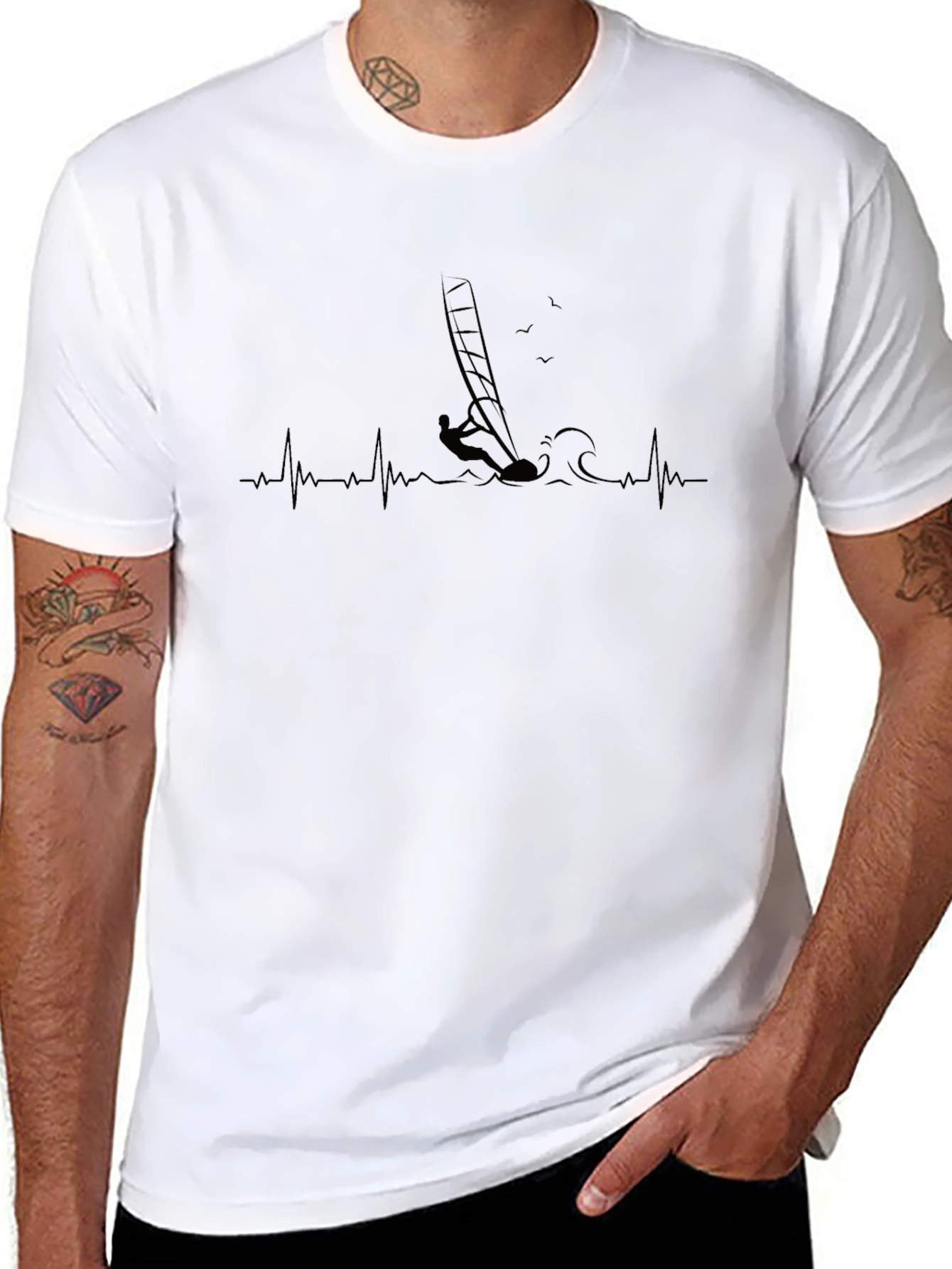 Windsurfer Heartbeat T-Shirt - Black