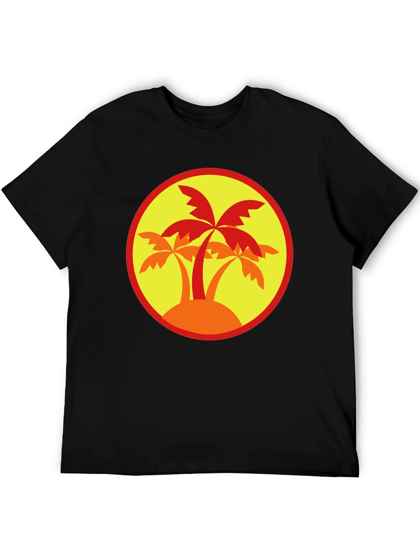 Palm Tree Graphic Tee - Black Round Neck