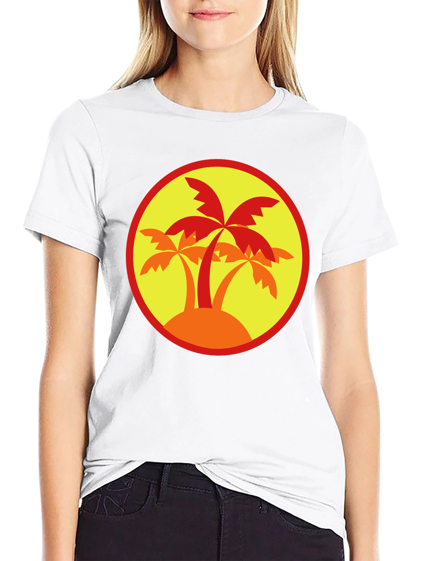 Palm Tree Graphic Tee - Black Round Neck