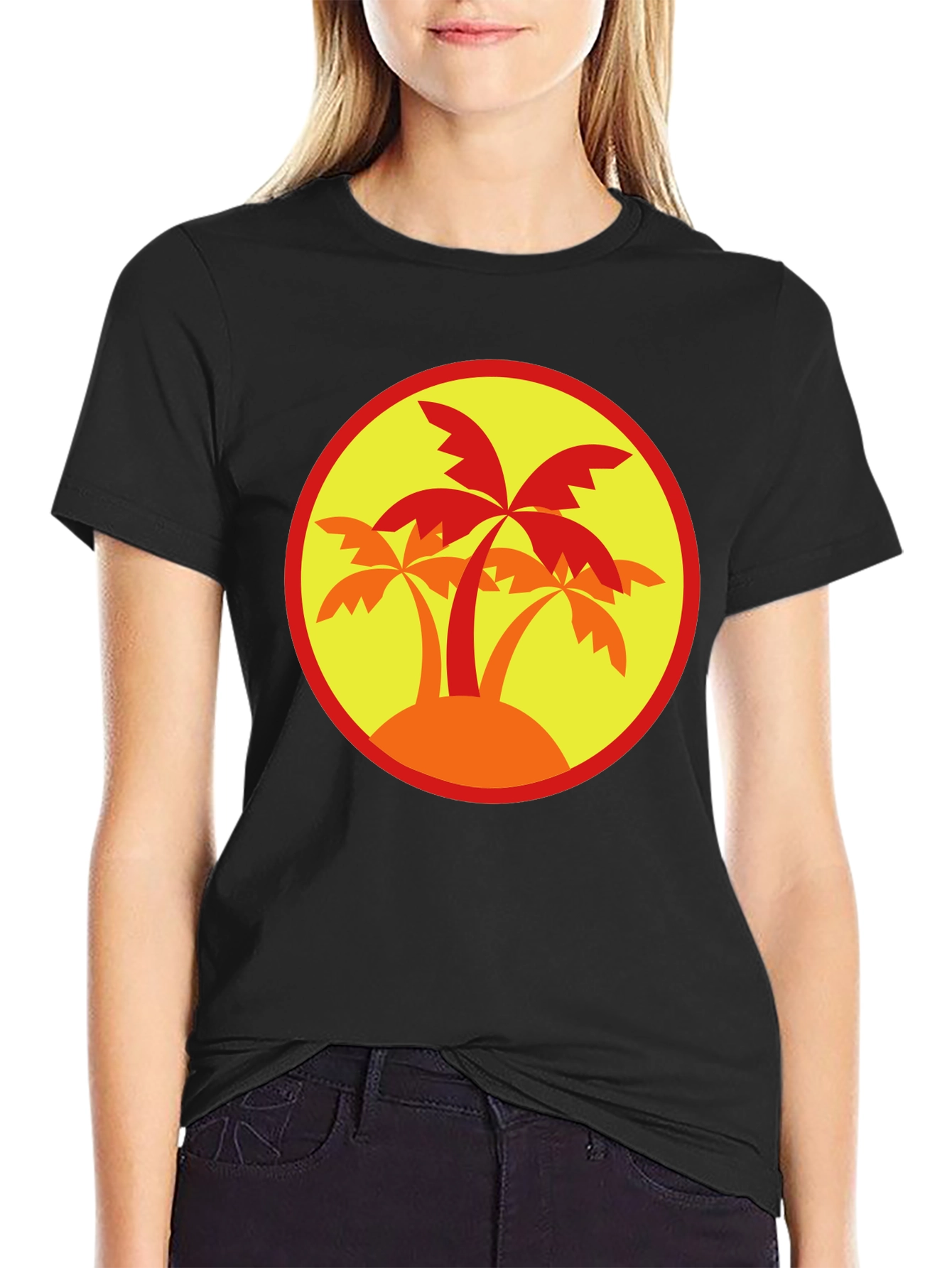 Palm Tree Graphic Tee - Black Round Neck