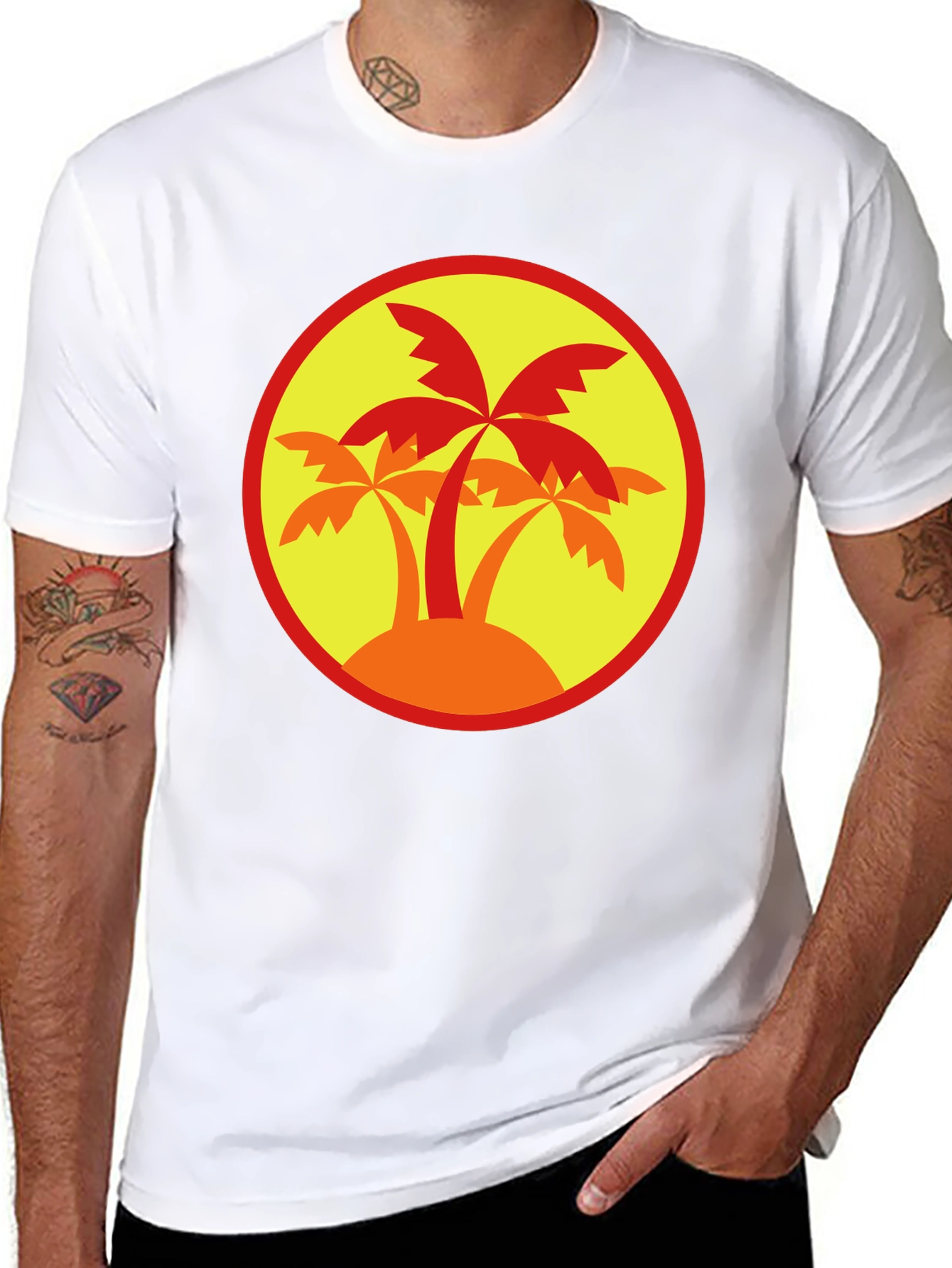 Palm Tree Graphic Tee - Black Round Neck