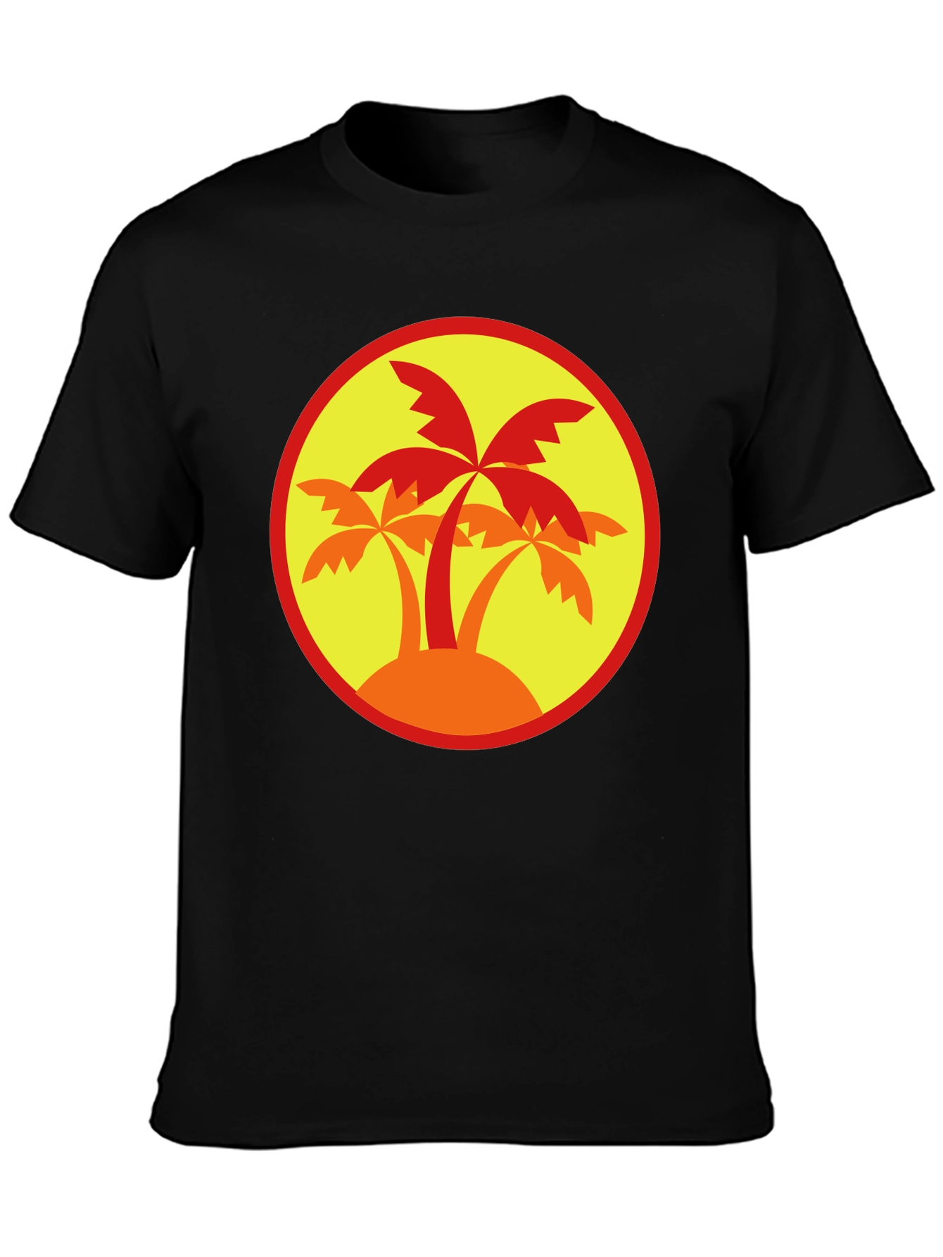 Palm Tree Graphic Tee - Black Round Neck
