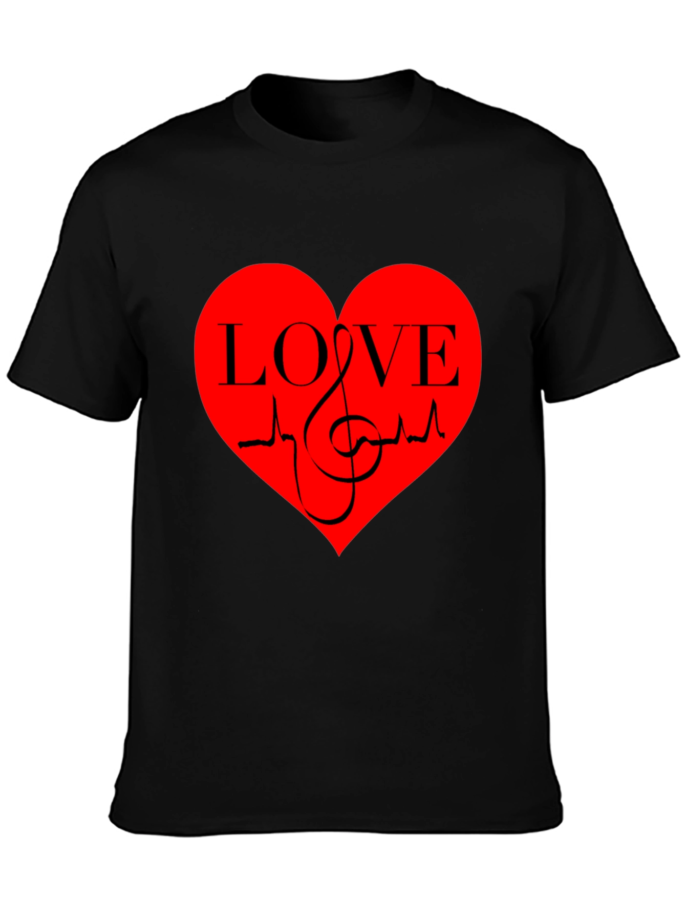 Love Music Heartbeat Graphic T-Shirt - Black