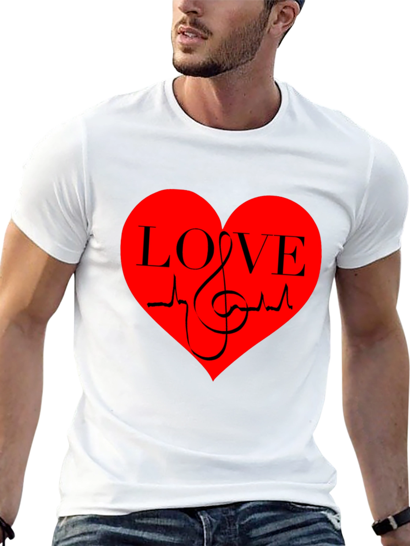 Love Music Heartbeat Graphic T-Shirt - Black