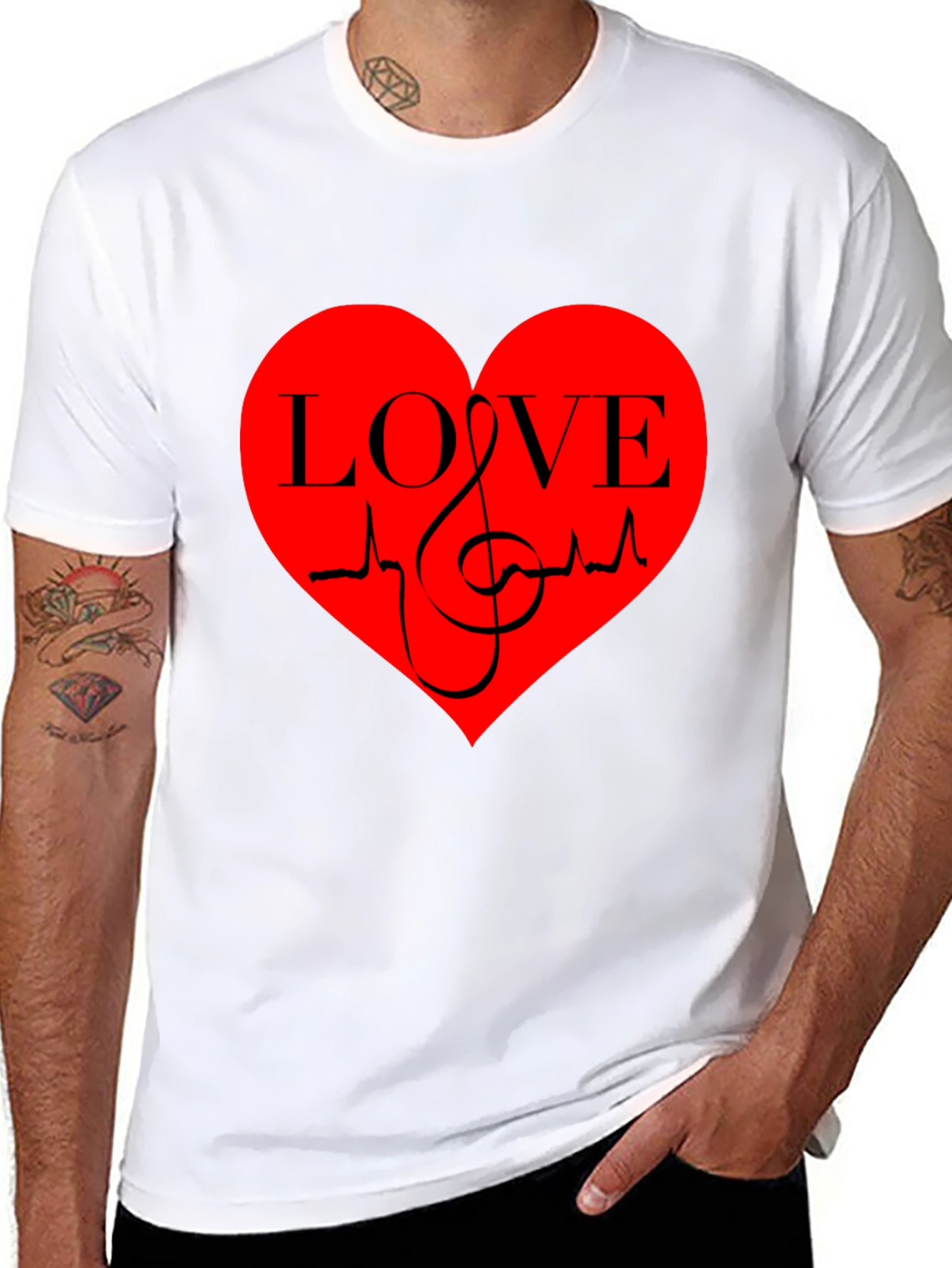 Love Music Heartbeat Graphic T-Shirt - Black