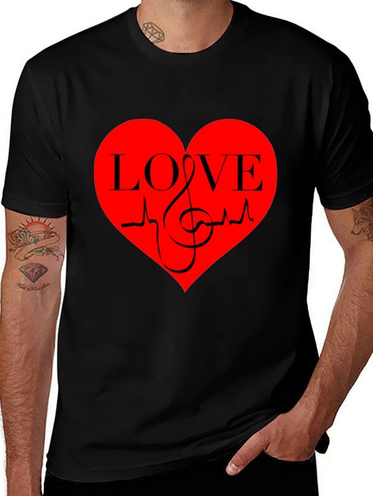 Love Music Heartbeat Graphic T-Shirt - Black