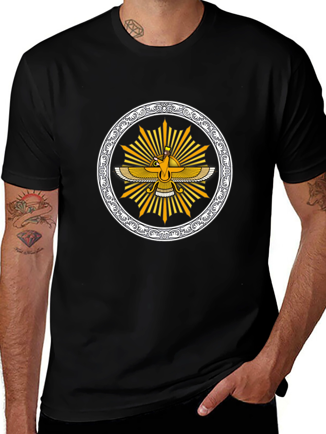 Zoroastrian Faravahar Graphic Tee - Black