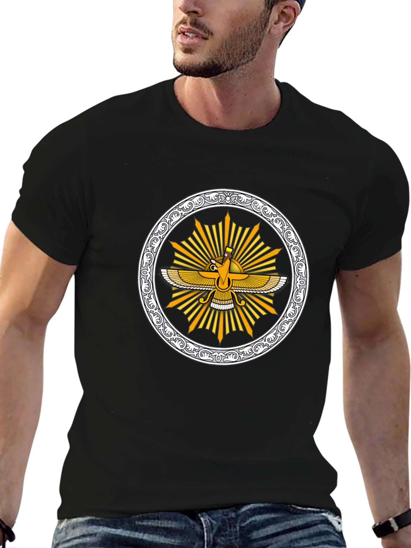 Zoroastrian Faravahar Graphic Tee - Black