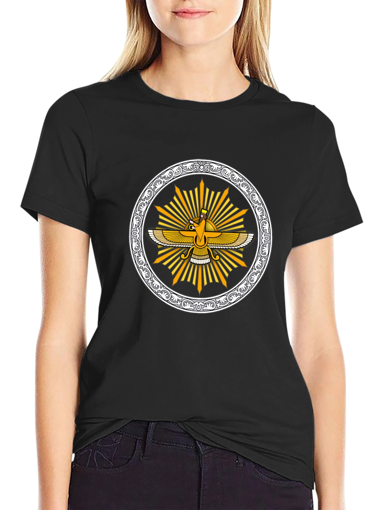 Zoroastrian Faravahar Graphic Tee - Black