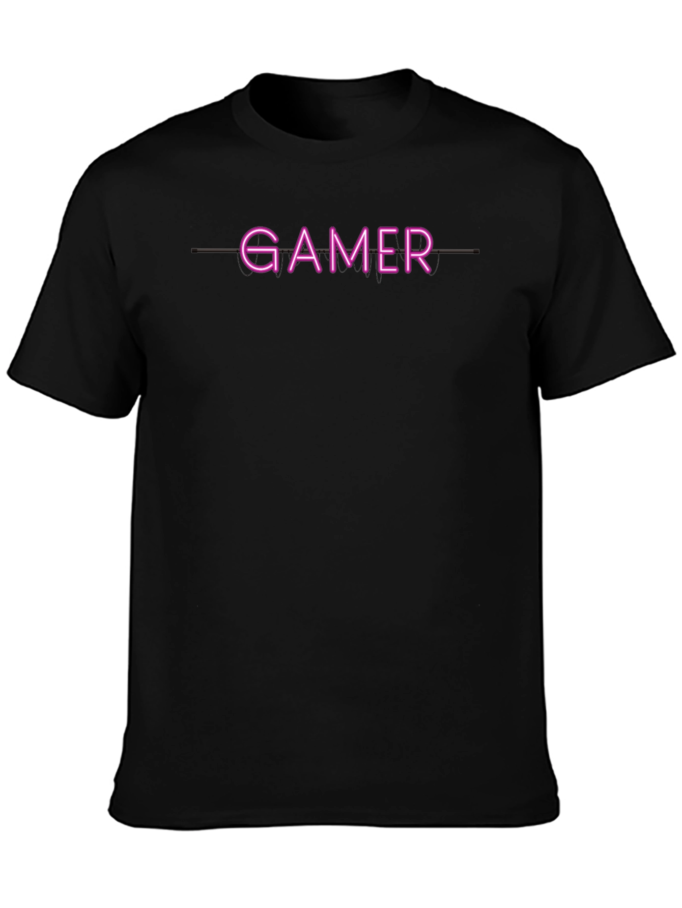Gamer Neon Style Graphic Print Black T-Shirt