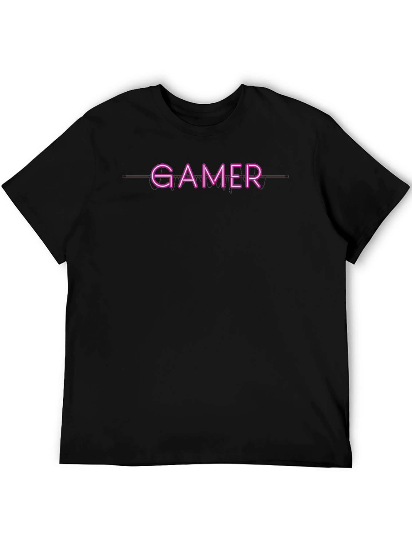 Gamer Neon Style Graphic Print Black T-Shirt