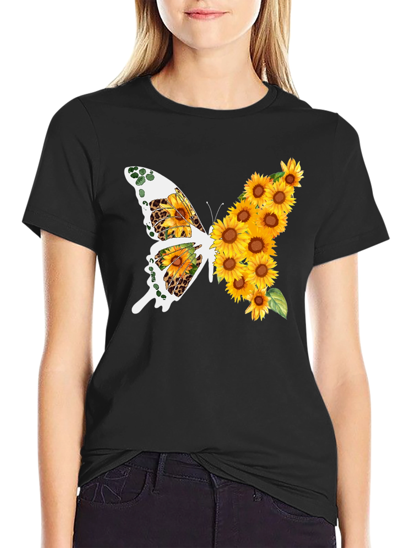 Sunflower Butterfly Graphic T-Shirt