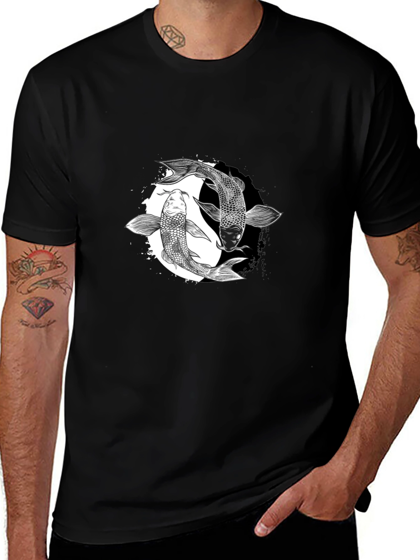 Yin Yang Koi Fish Graphic Tee - Black