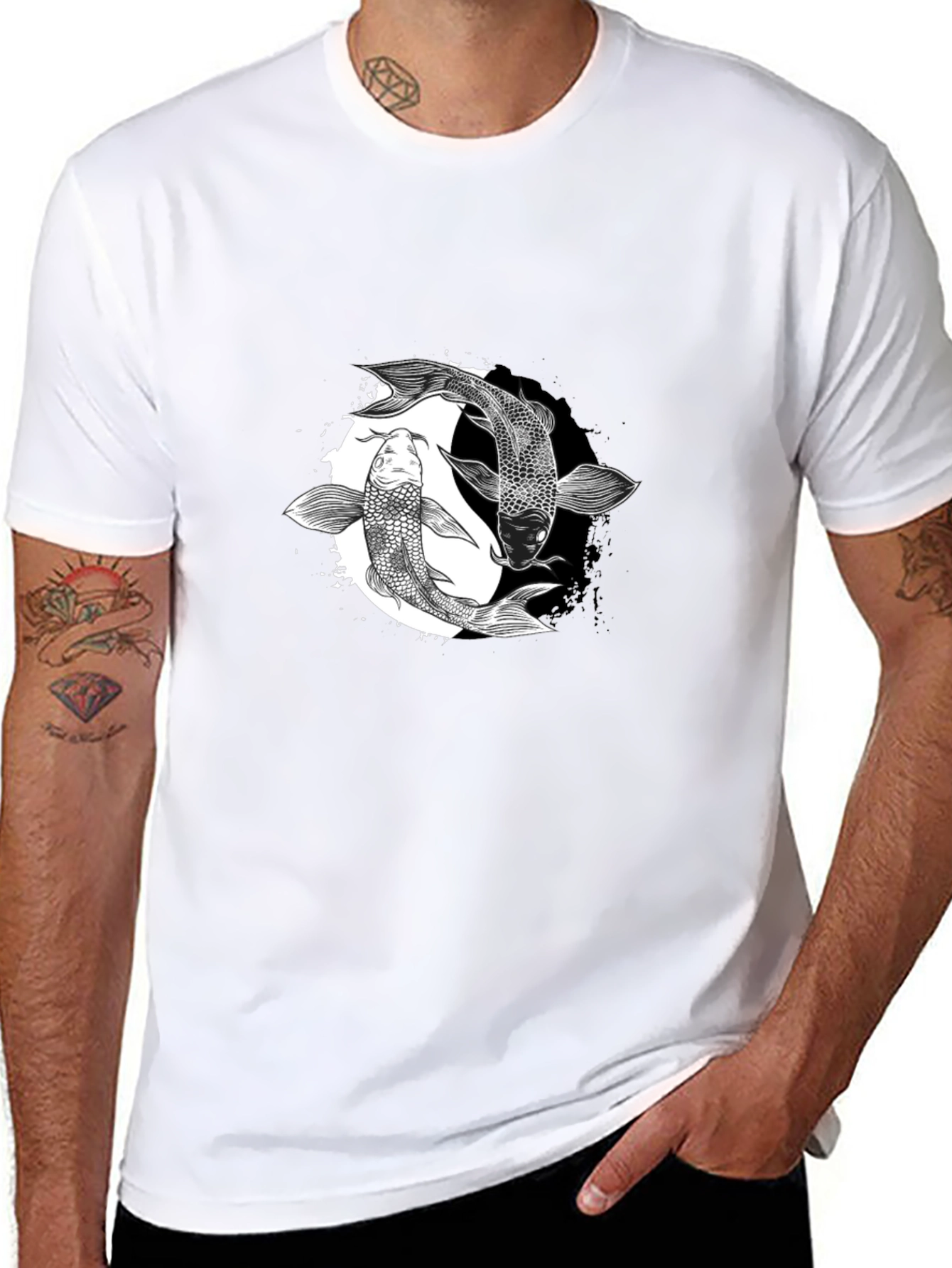 Yin Yang Koi Fish Graphic Tee - Black