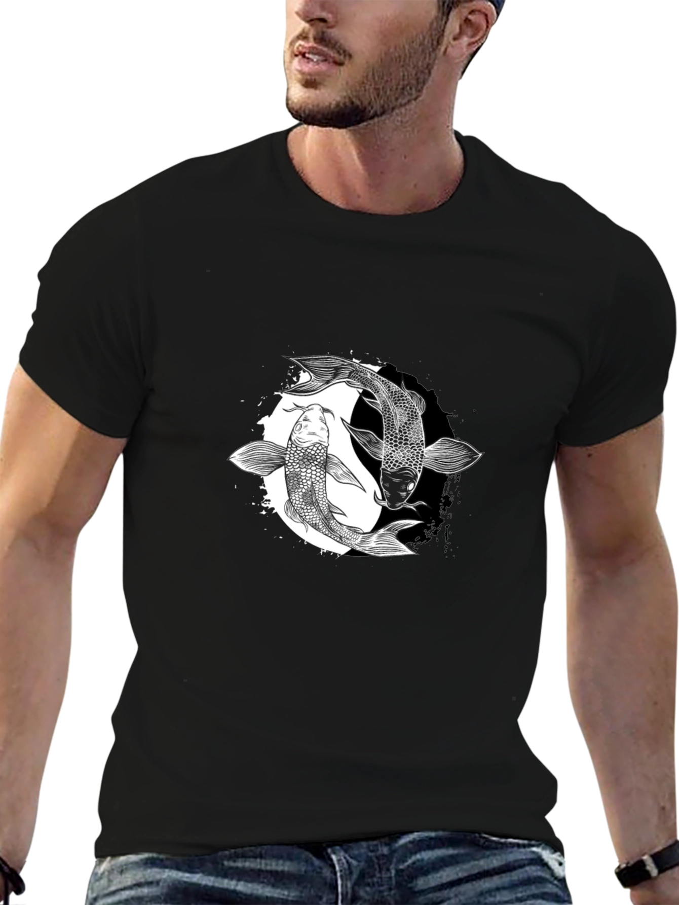 Yin Yang Koi Fish Graphic Tee - Black