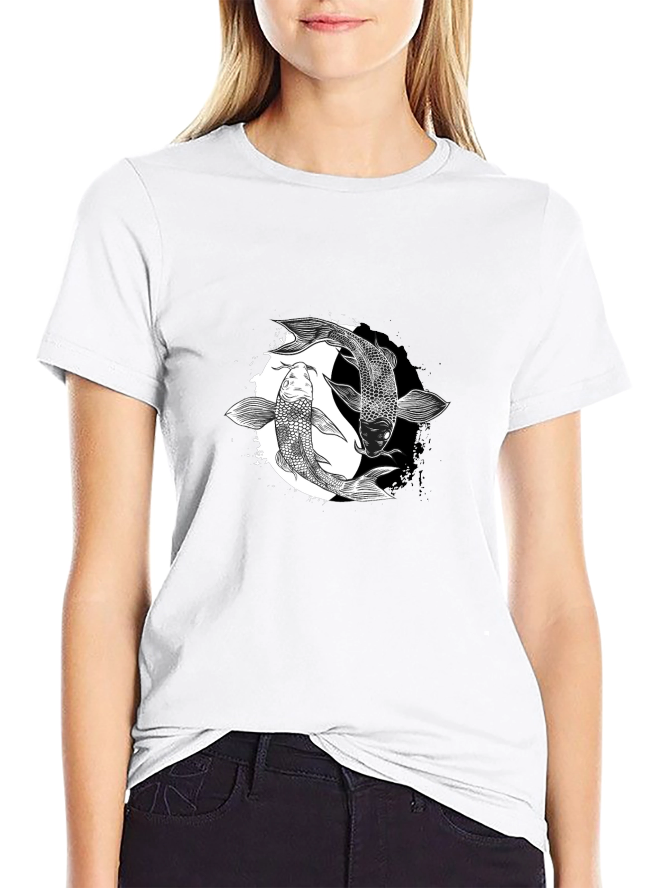 Yin Yang Koi Fish Graphic Tee - Black