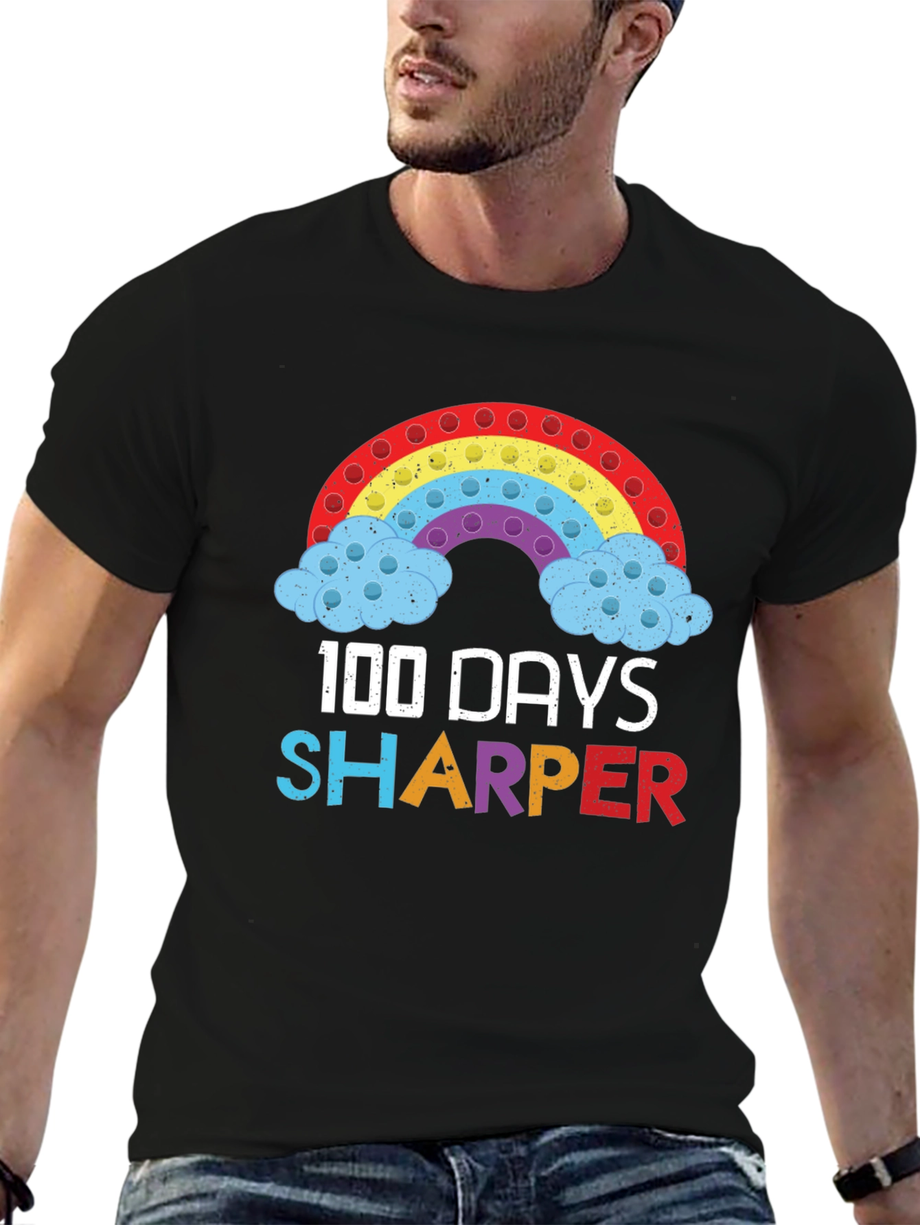 100 Days Sharper T-Shirt Rainbow Pop-It Design