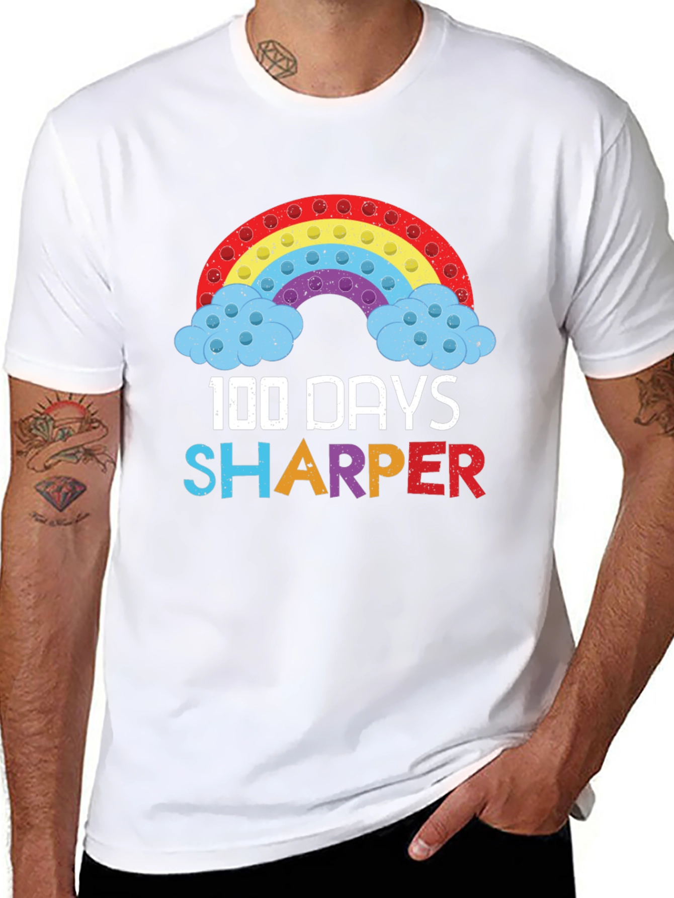100 Days Sharper T-Shirt Rainbow Pop-It Design
