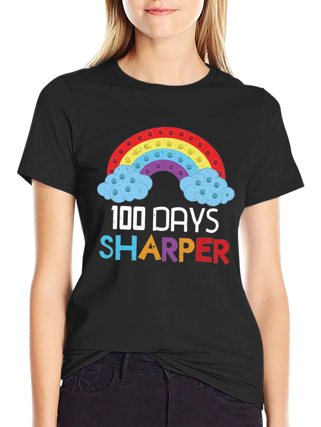 100 Days Sharper T-Shirt Rainbow Pop-It Design
