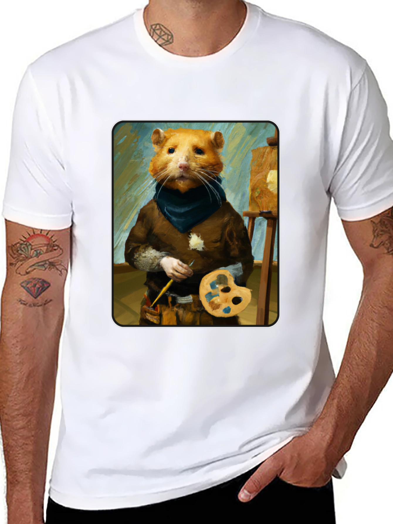 Hamster Painter T-Shirt - Artistic Novelty Tee