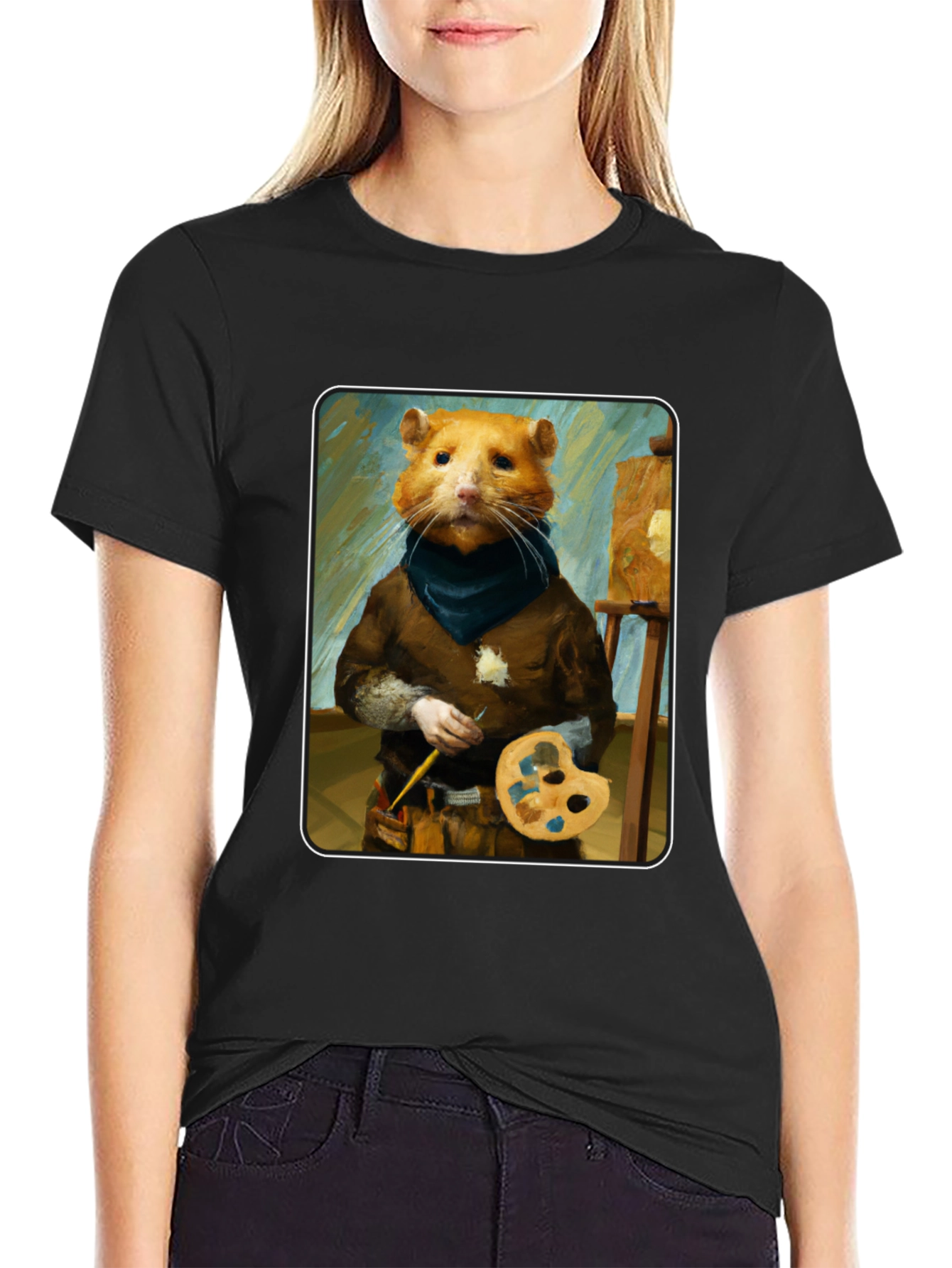 Hamster Painter T-Shirt - Artistic Novelty Tee