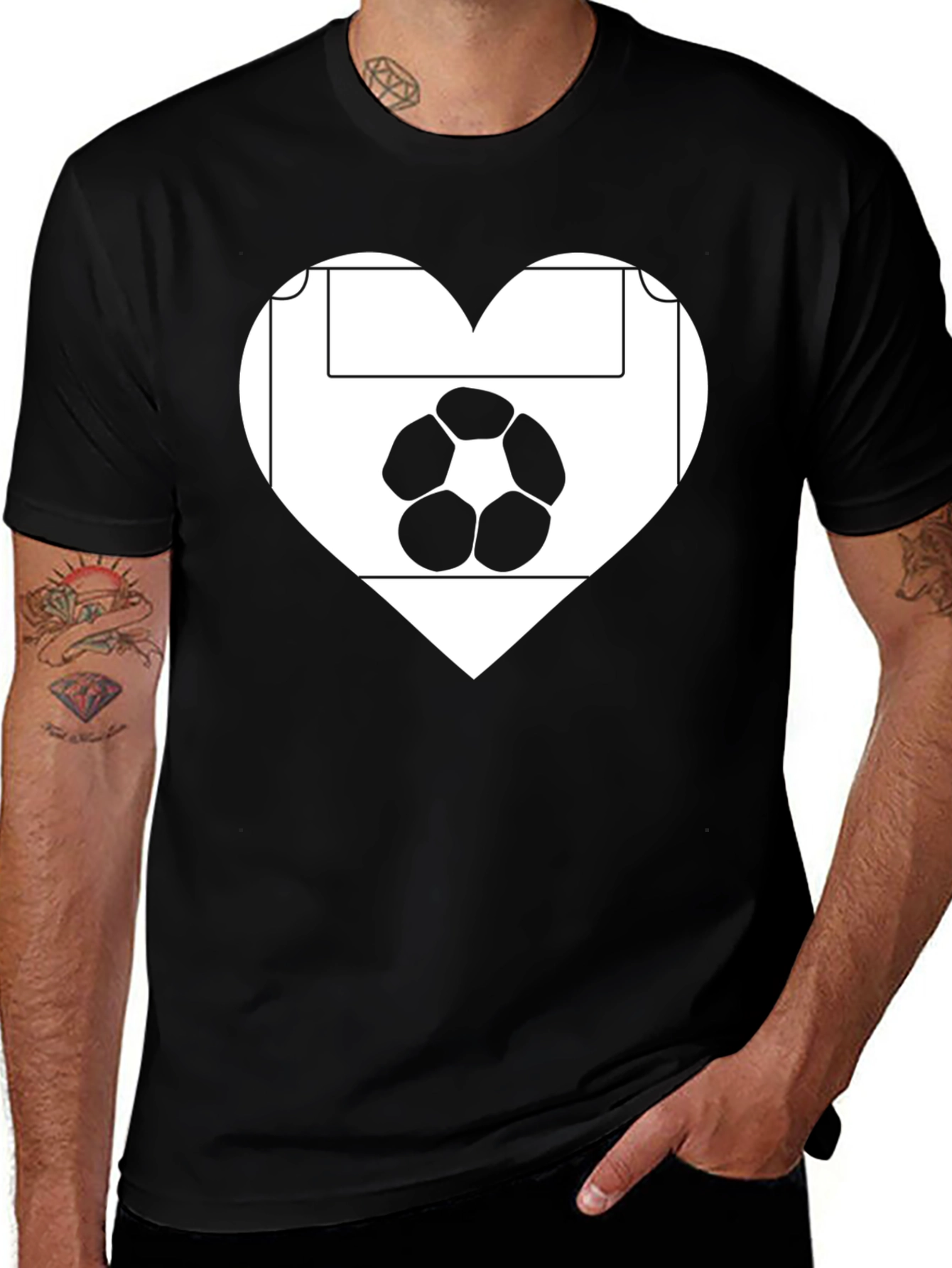 Soccer Love Heart T-Shirt - Black Graphic Tee