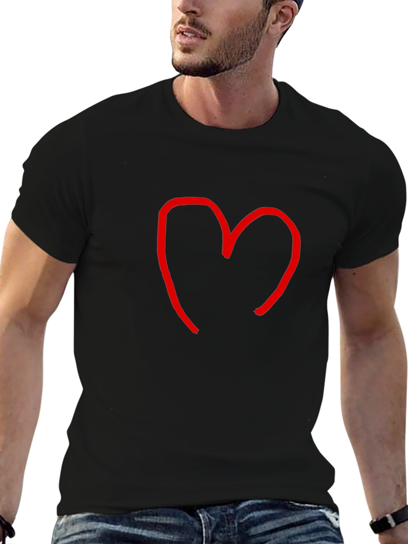 Heart Sketch Tee - Casual Black Cotton T-Shirt