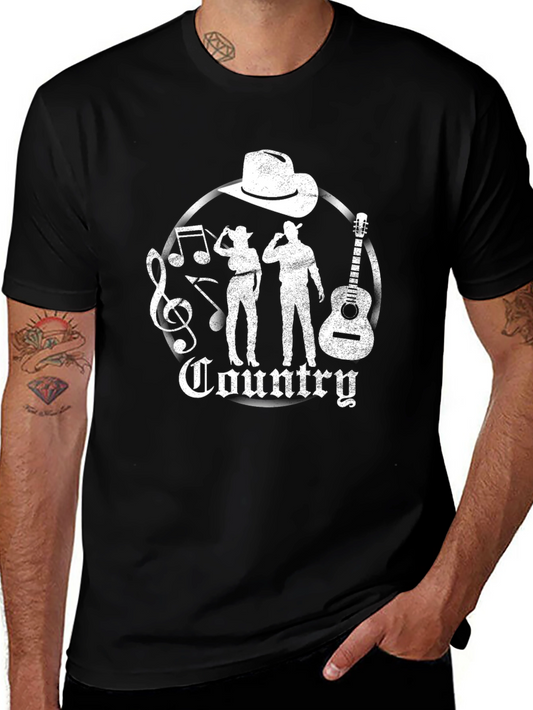 Country Music Graphic Tee - Black Cotton T-Shirt