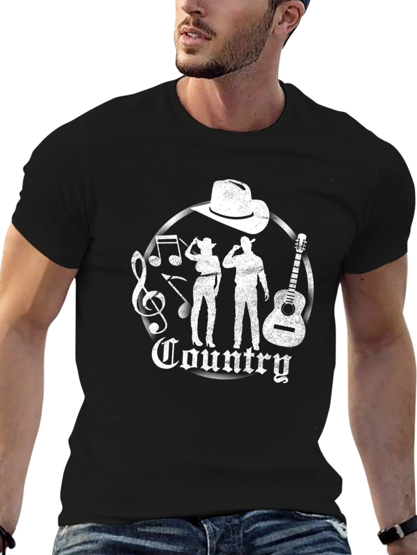 Country Music Graphic Tee - Black Cotton T-Shirt