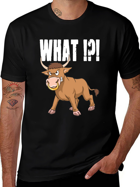 Funny Bull What T-Shirt - Black Graphic Tee