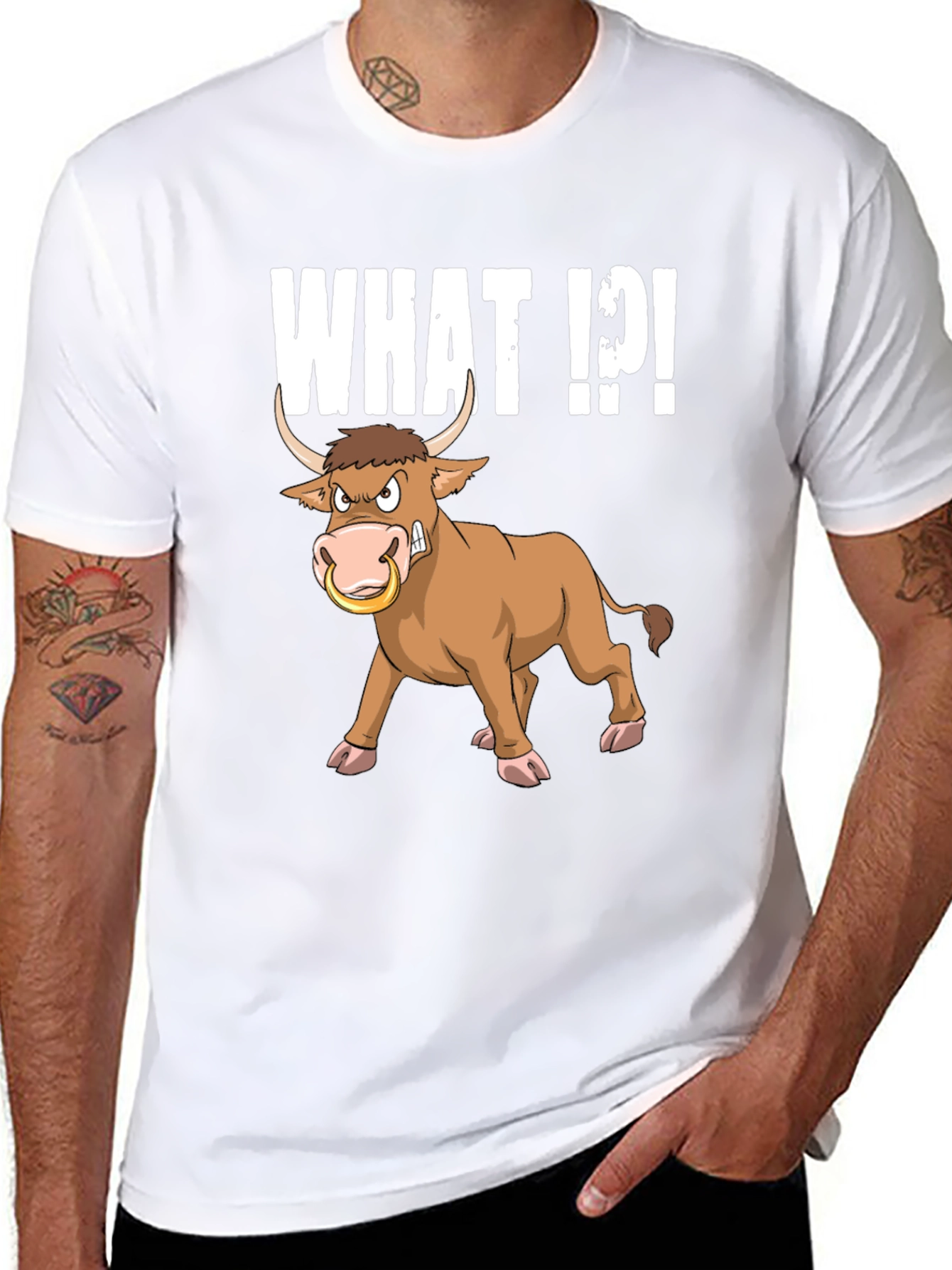 Funny Bull What T-Shirt - Black Graphic Tee