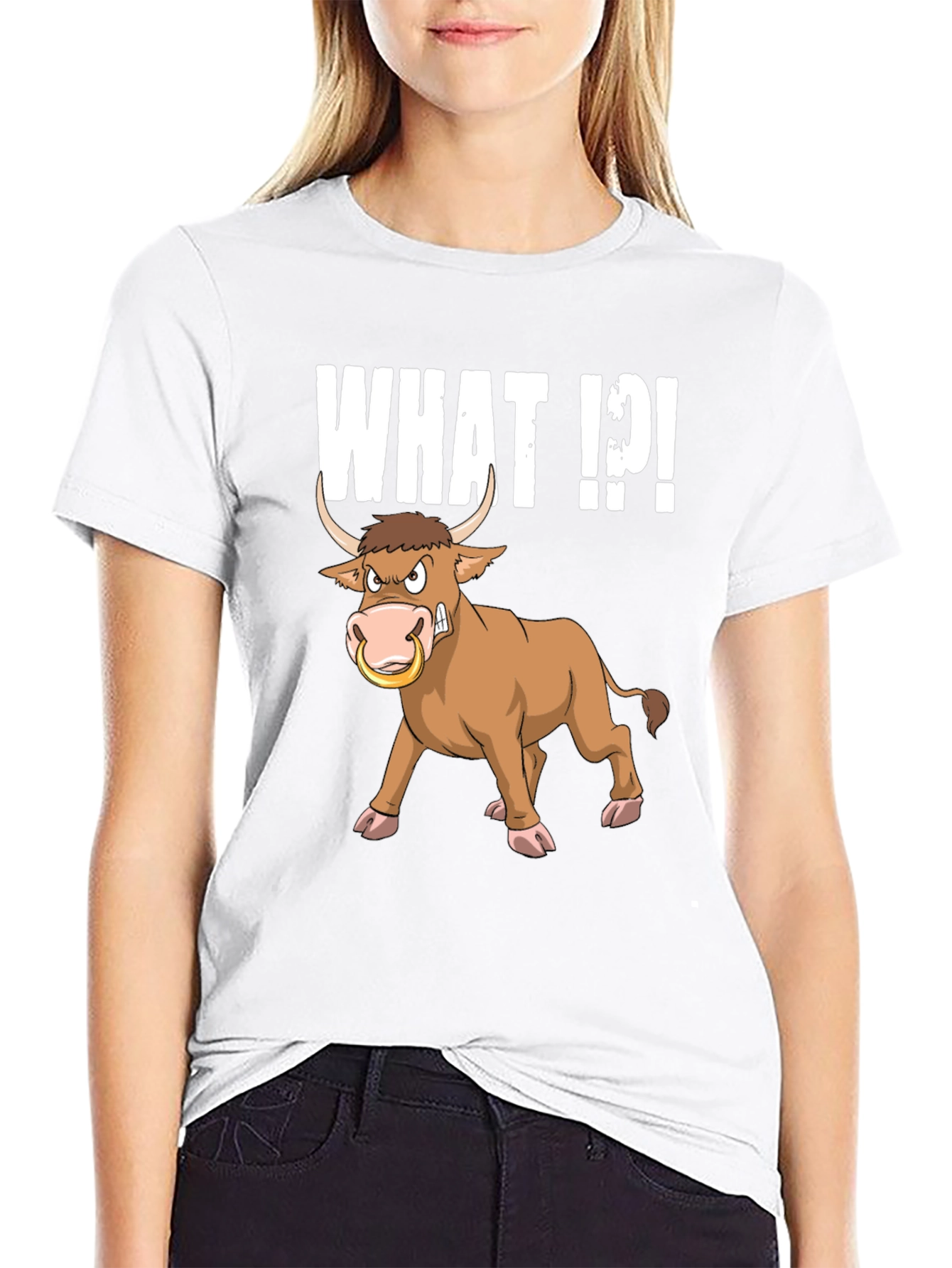 Funny Bull What T-Shirt - Black Graphic Tee