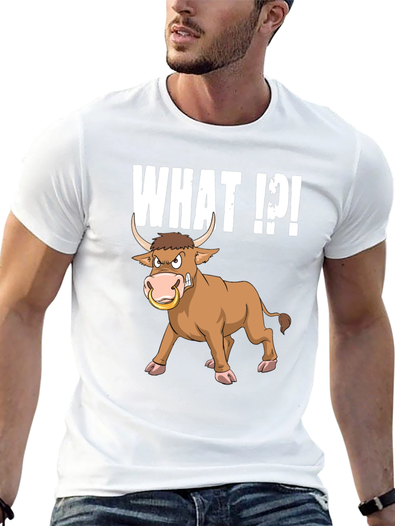 Funny Bull What T-Shirt - Black Graphic Tee
