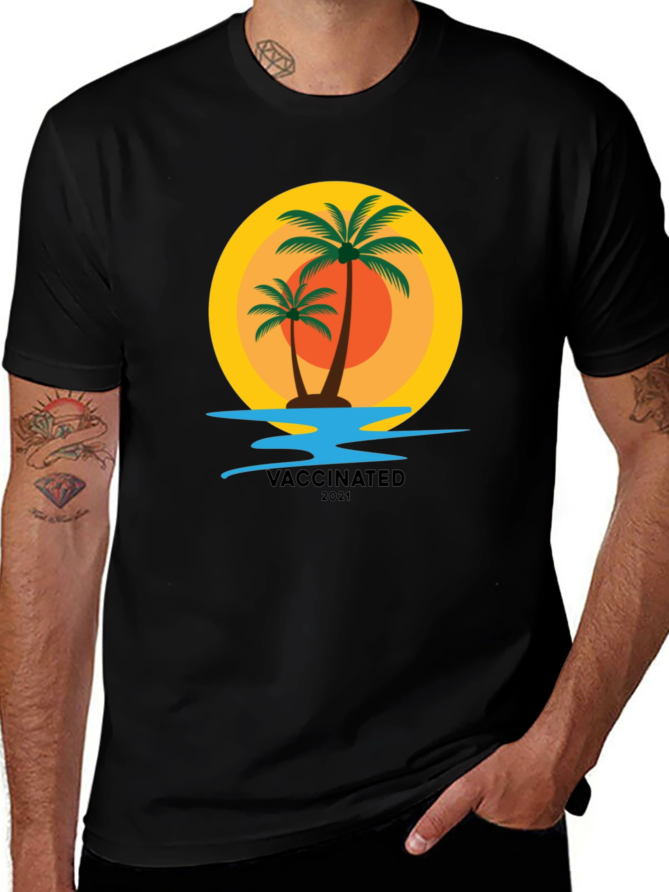 Vaccinated 2021 Palm Tree Graphic T-Shirt
