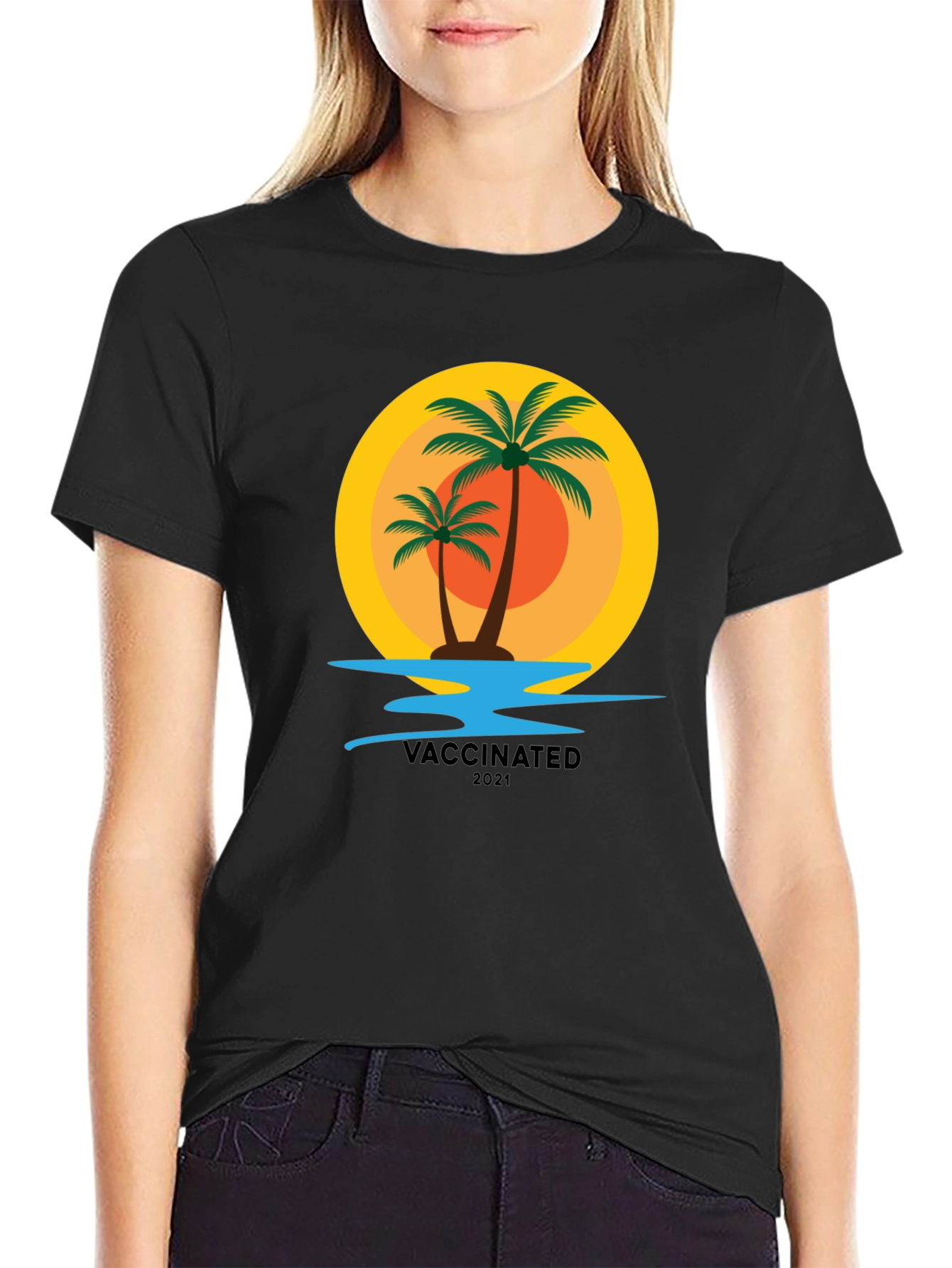 Vaccinated 2021 Palm Tree Graphic T-Shirt